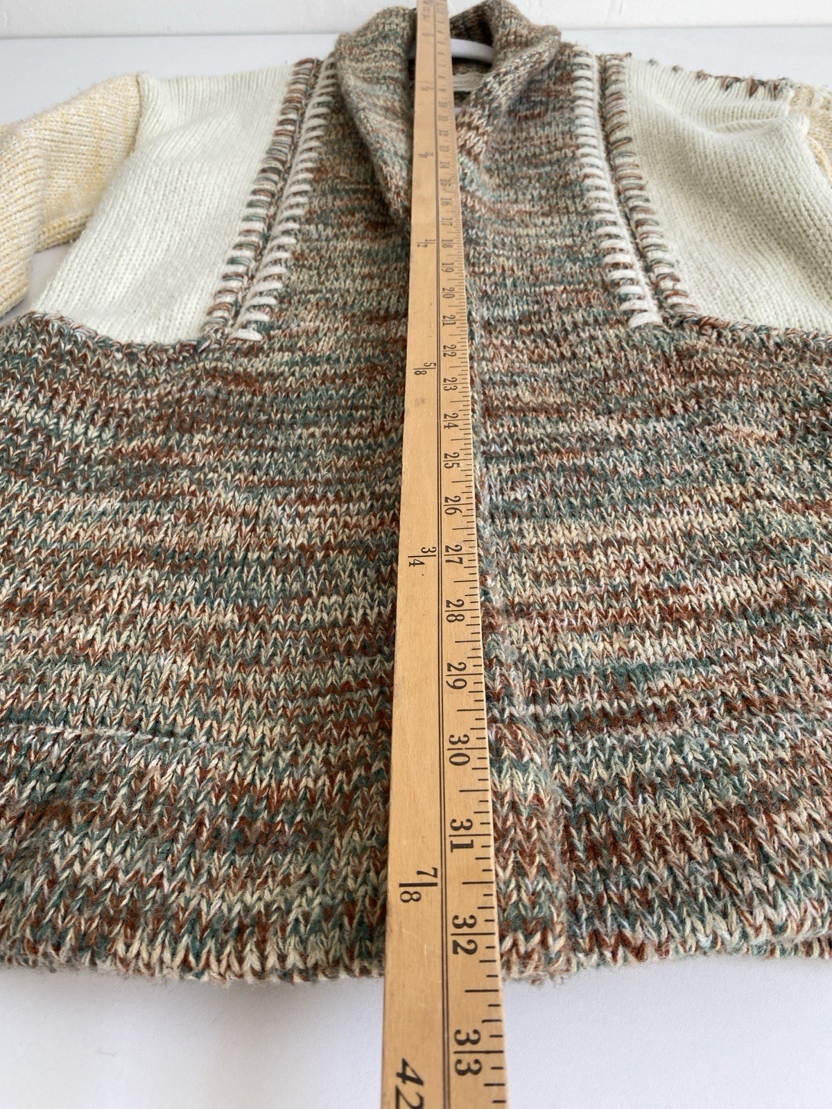 Vintage 70s Sirocco M Cotton Blend Heavy Knit Wrap Cardigan Sweater Boho Hippie