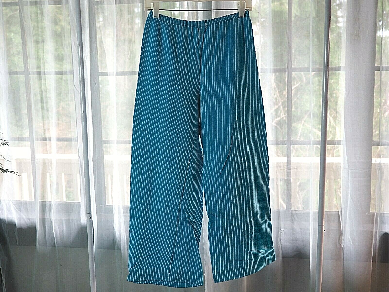 VTG 80s Malibu Pinstripe Blue Stretch Wide Leg Elastic Waist Comfy Pants 13/14