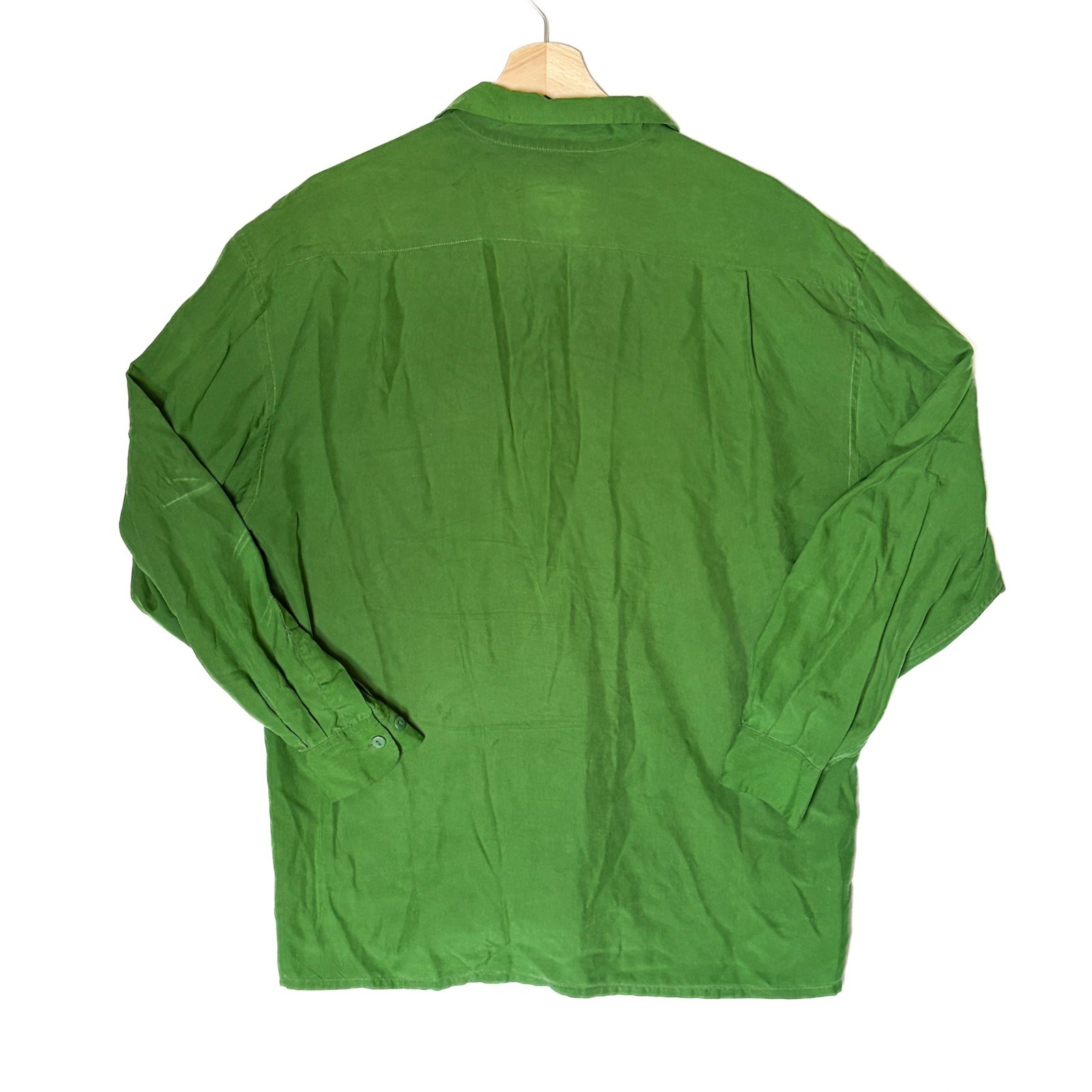 Vintage 80s Bold Green Brushed Silk Button Down Fenn Wright & Manson