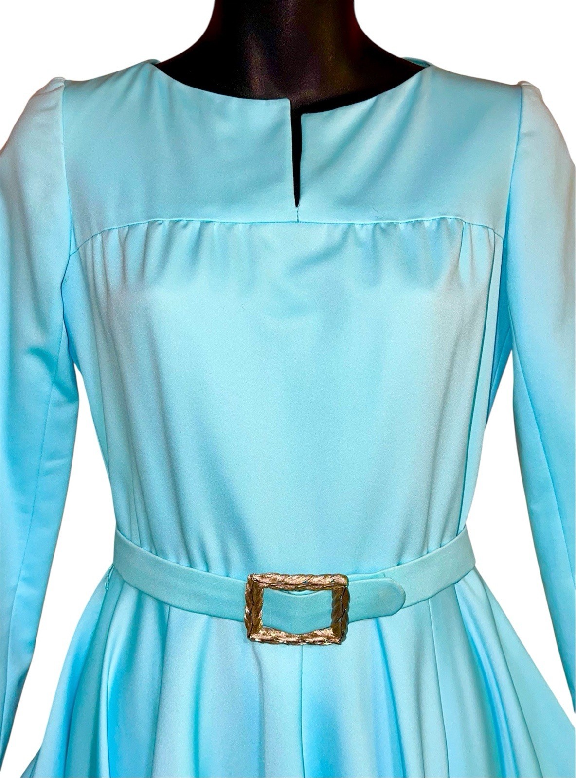 Vtg 1960-70’s Formal Bridesmaid Party Dance Maxi Full Swing Blue Costume Dress S
