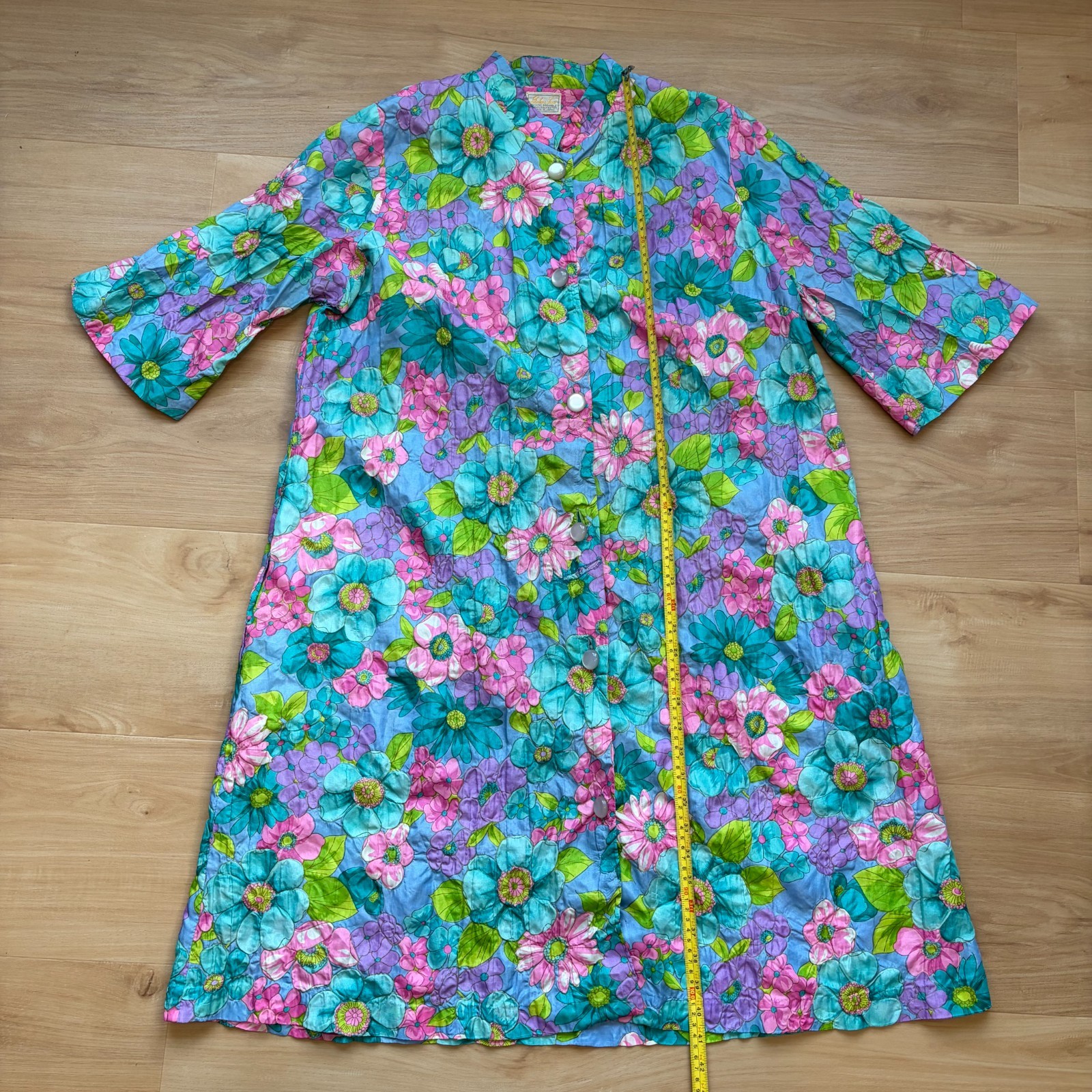Vintage 1960s Barbara Lee Floral Psychedelic Kaftan House Dress Large (flaw)