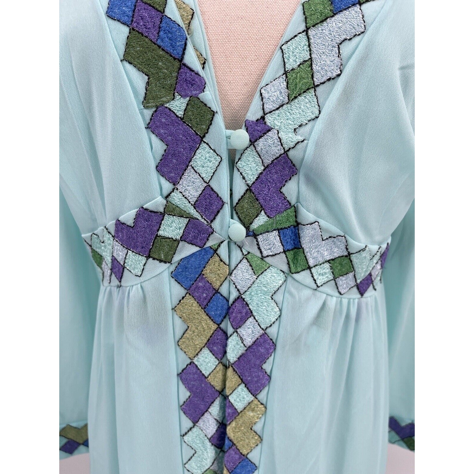 Vintage Emilio Pucci For Formfit Rogers Nightgown Robe Harlequin Nights Blue M