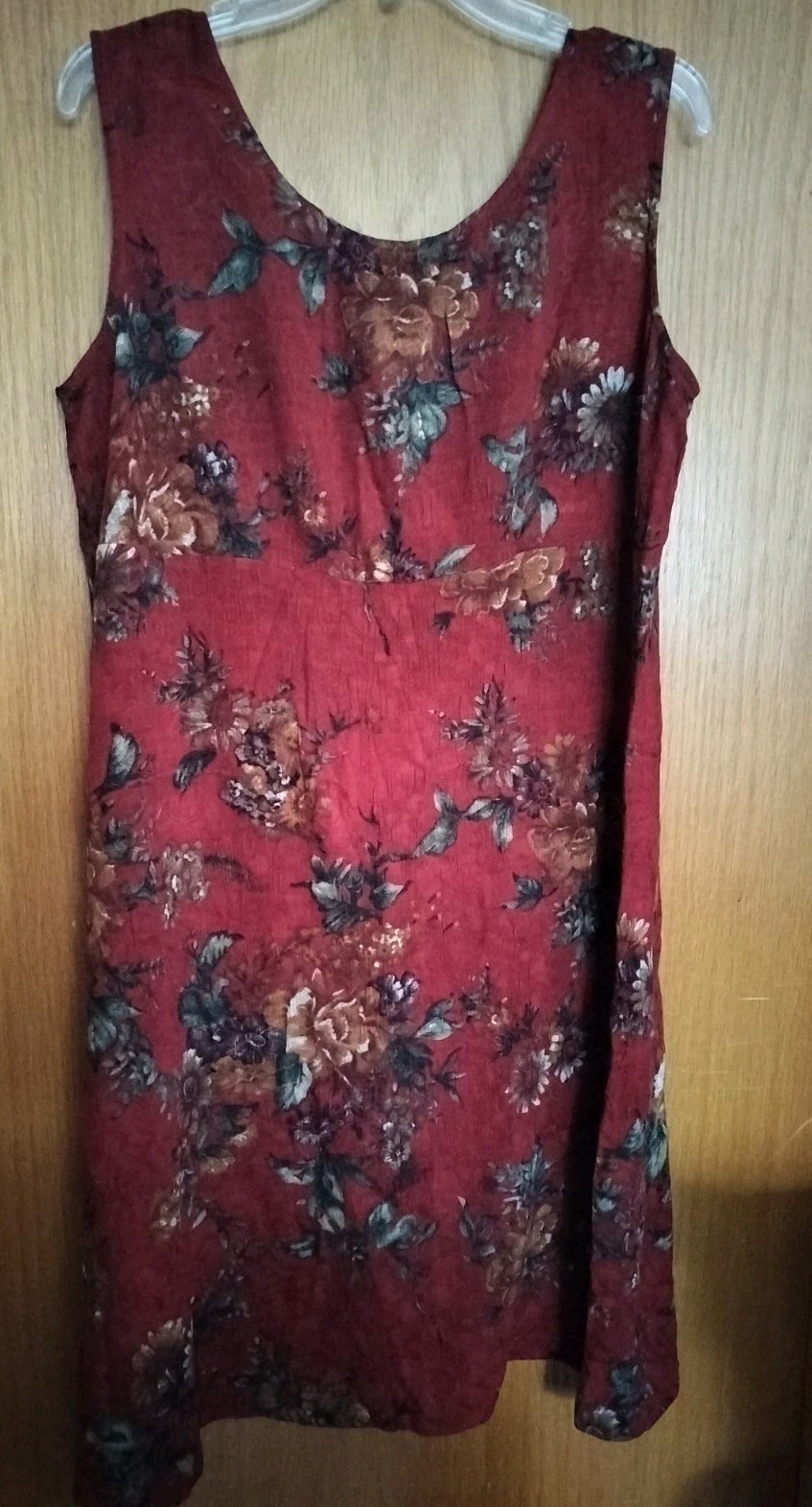 Dressbarn Midi Dress Vintage Dark Red Multicolor Floral Textured Size L