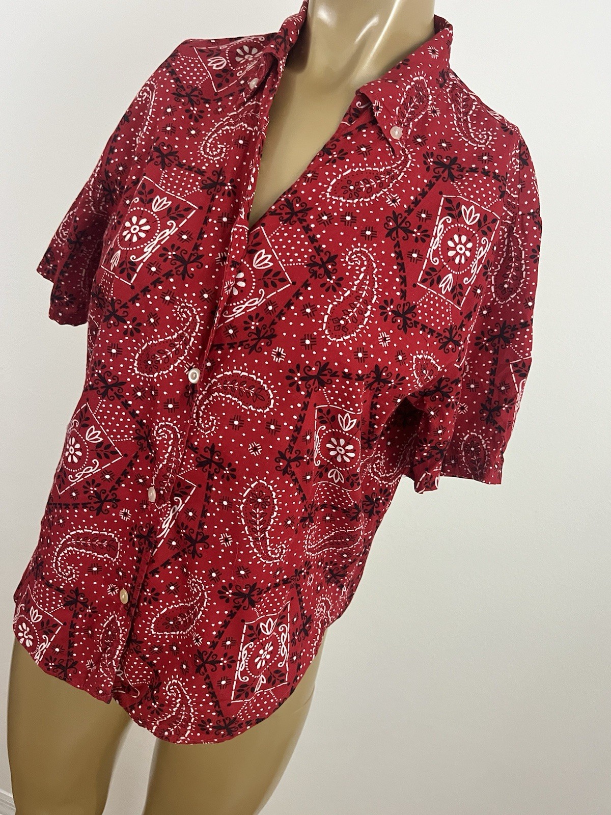 Vintage Sanforized Women’s 36 Red Bandana Western Print Button Front Shirt Top
