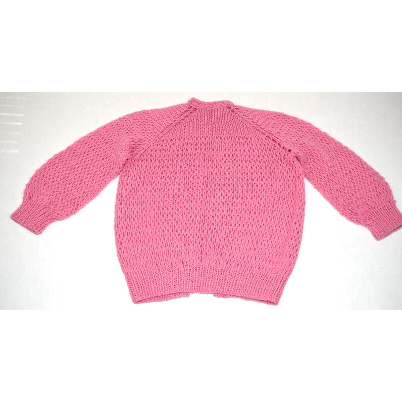 Vintage Crochet Sweater Hand Knit Size S/M 70s Bubble Gum Pink Soft Lightweight