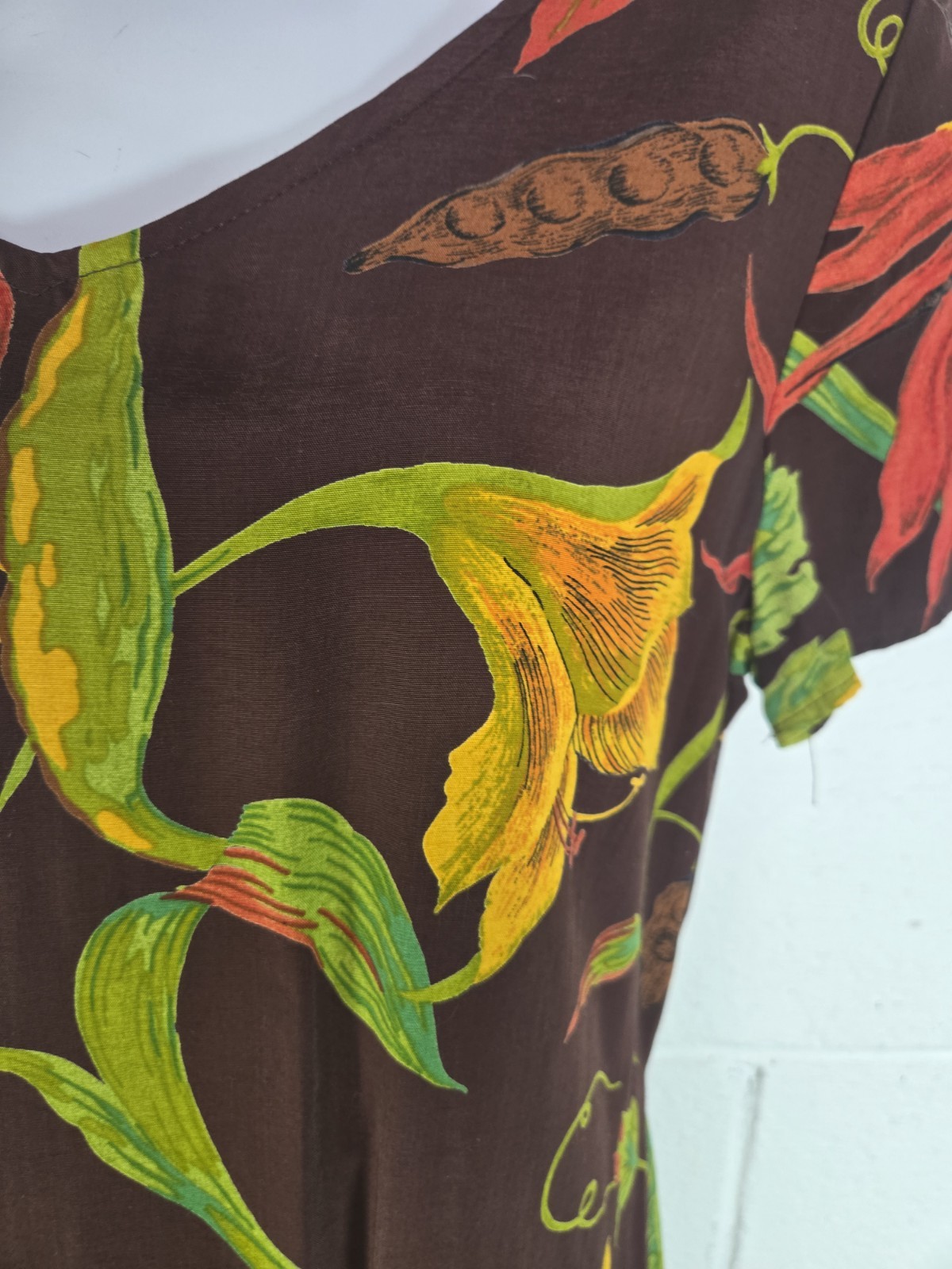 Vtg 90s K.C. Spencer Brown Floral Tropical Long Midi Dress Grunge usa