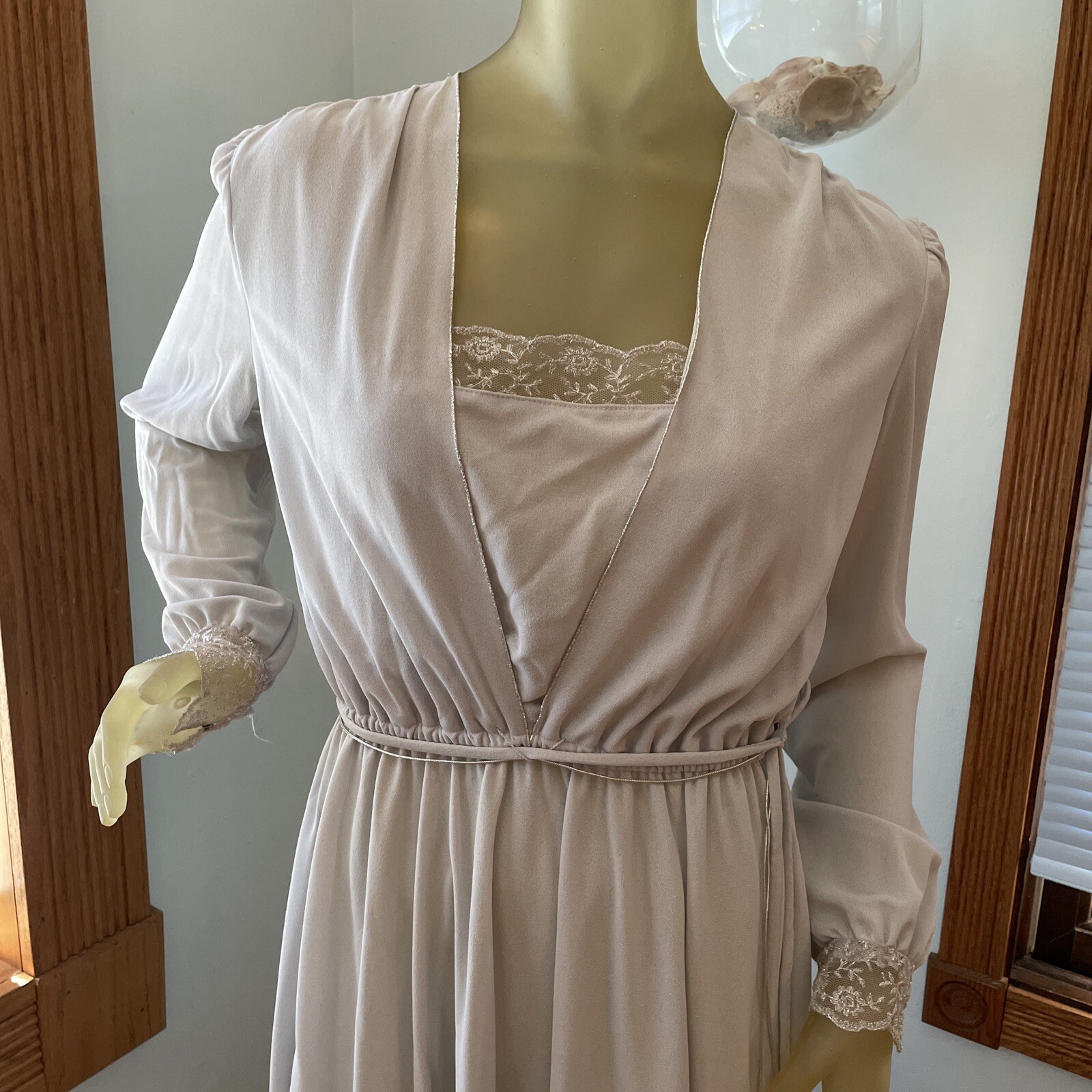 Vintage 70s Disco Dress Lilac Purple Color With Silver Accent, Lace Detail