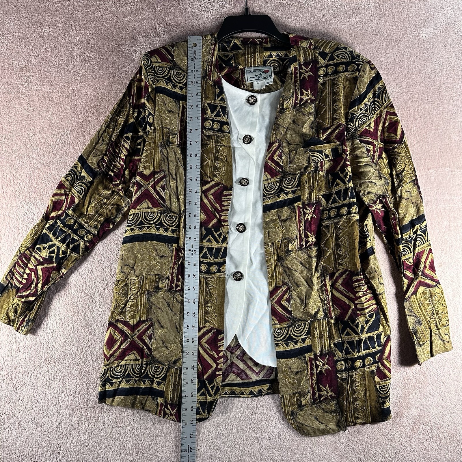 Lauren Nicole Womens 16 Vintage Blazer Jacket Set Faux Shirt Gold Burgundy 90s