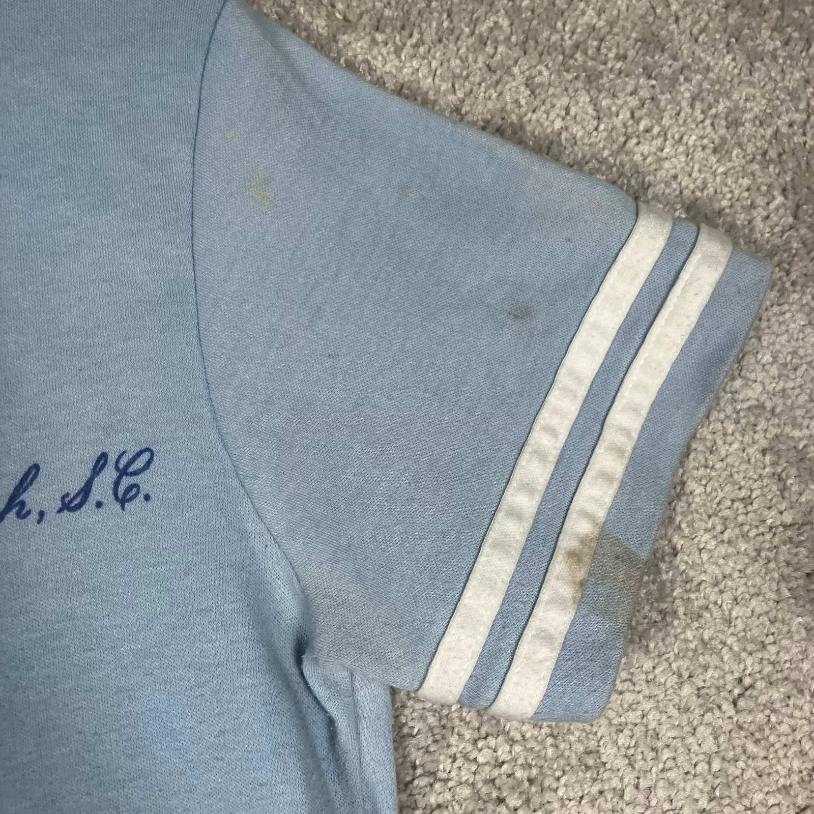 Vintage Le Riche Myrtle Beach SC V-Neck Shirt Light Blue Womens Large USA