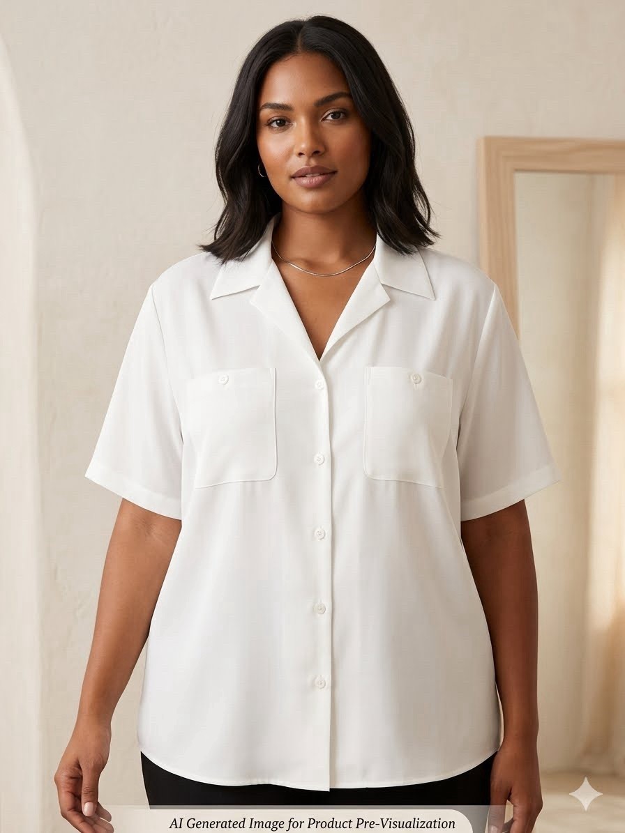 VTG Chaus Woman Off White Button Up Blouse Two Pocket Minimalist Workwear 16W