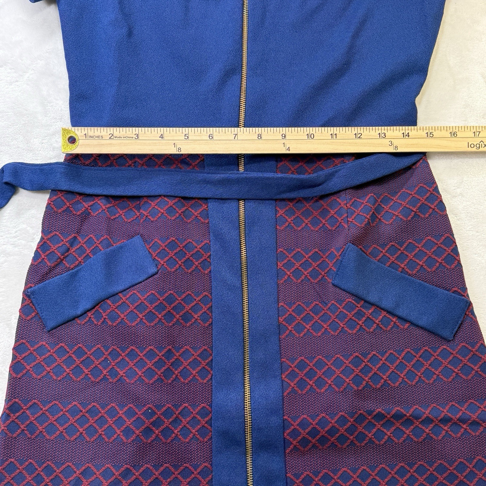 Vintage 60s 70s Grays Landing Mod Zip Front Dress Blue Purple 12P Mid Century
