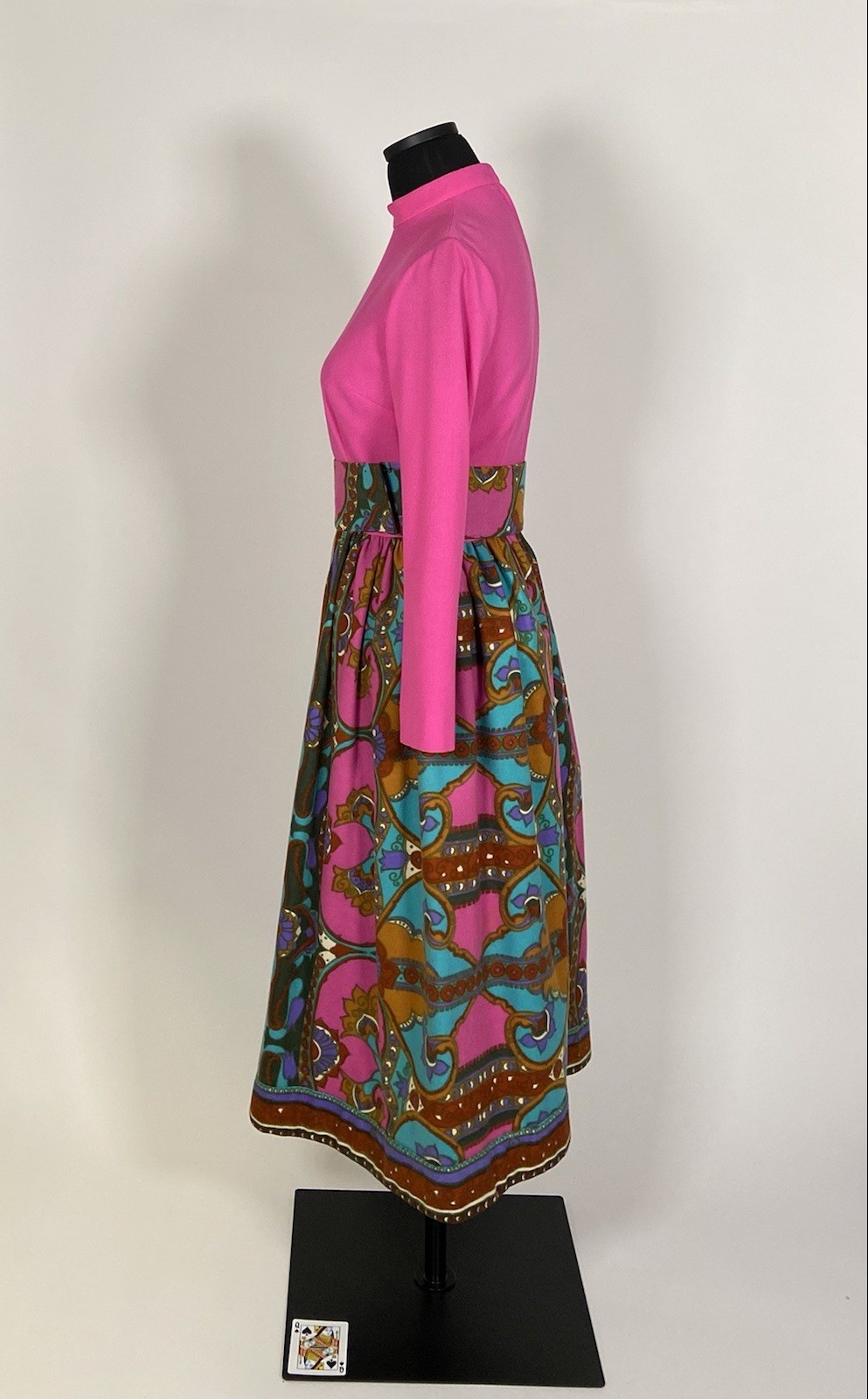 006 1960s Psychedelic long sleeve dress, magenta multi Rebecca size S VG!