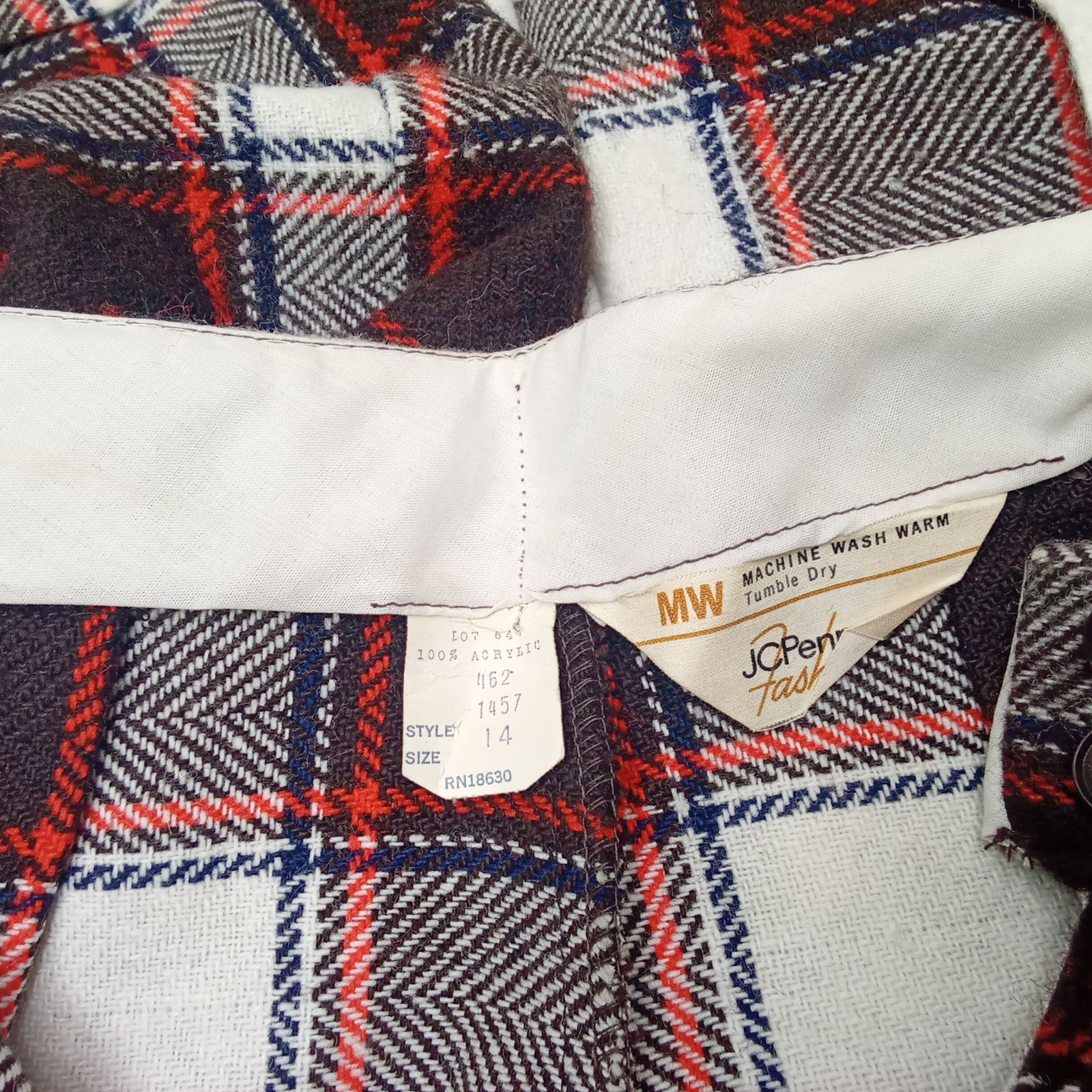 Vintage 60s-70s JC Penney Fashions Plaid Pants WideLeg Cuff Highrise Pocket (14)