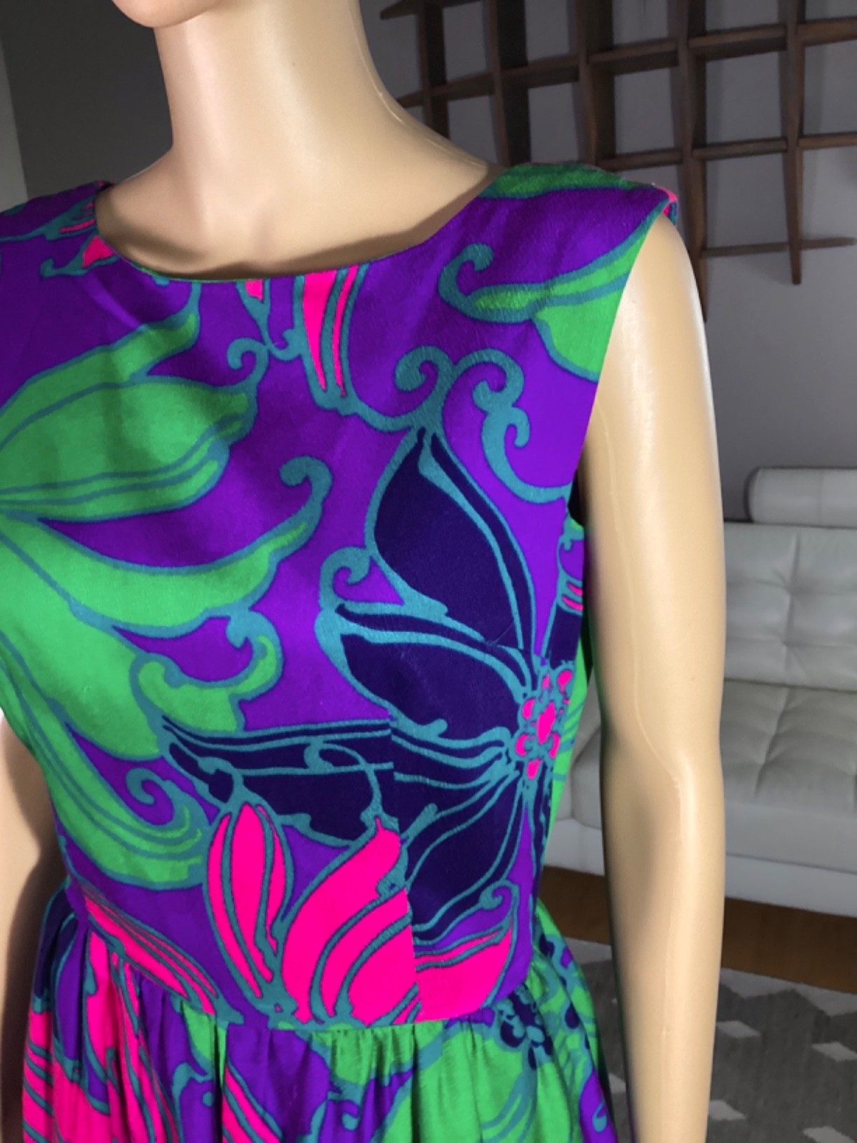 VTG 60’s Waltah Clarke’s Hawaiian Barkcloth Psychedelic Playsuit Romper Tiki 12