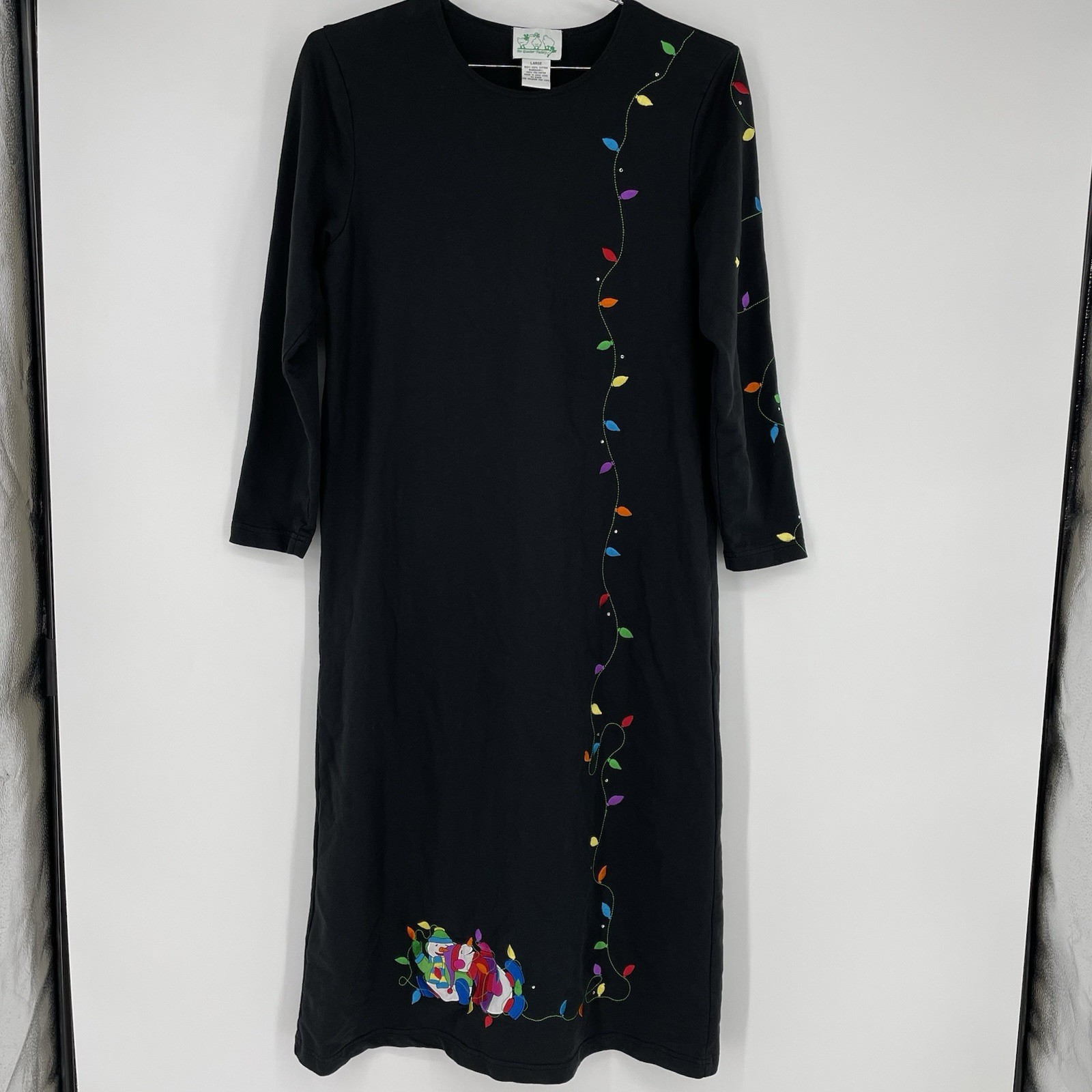 Vtg Quacker Factory Women’s Black Holiday Christmas Dress Light Bulbs Size L