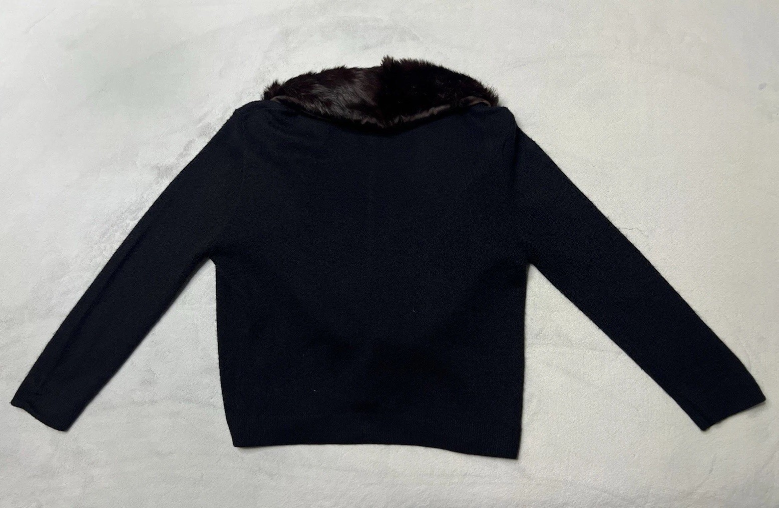 Vtg 50’s Du Pont Orlon Black Cardigan REAL MINK FUR Shawl Collar Sweater S/M