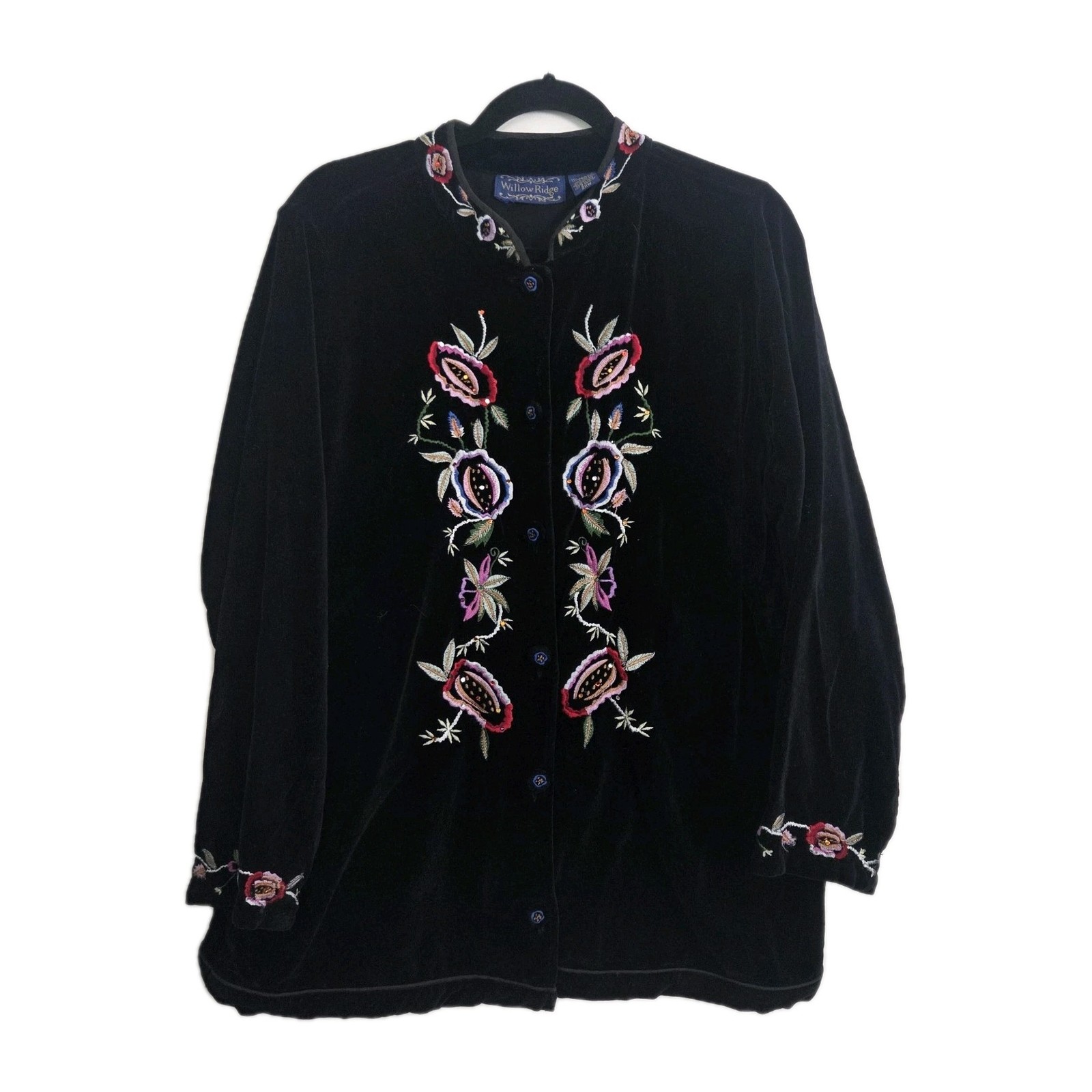 Vtg Willow Ridge Velvet Shacket Embroidered Womens XL Boho Cottage Core Gypsy