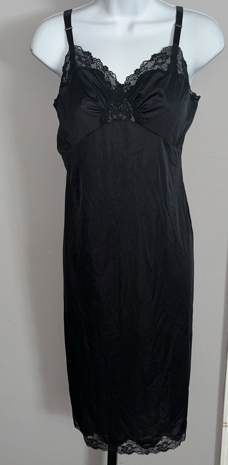 Shadowline Black Vintage Nightgown Nylon size 36 Tall