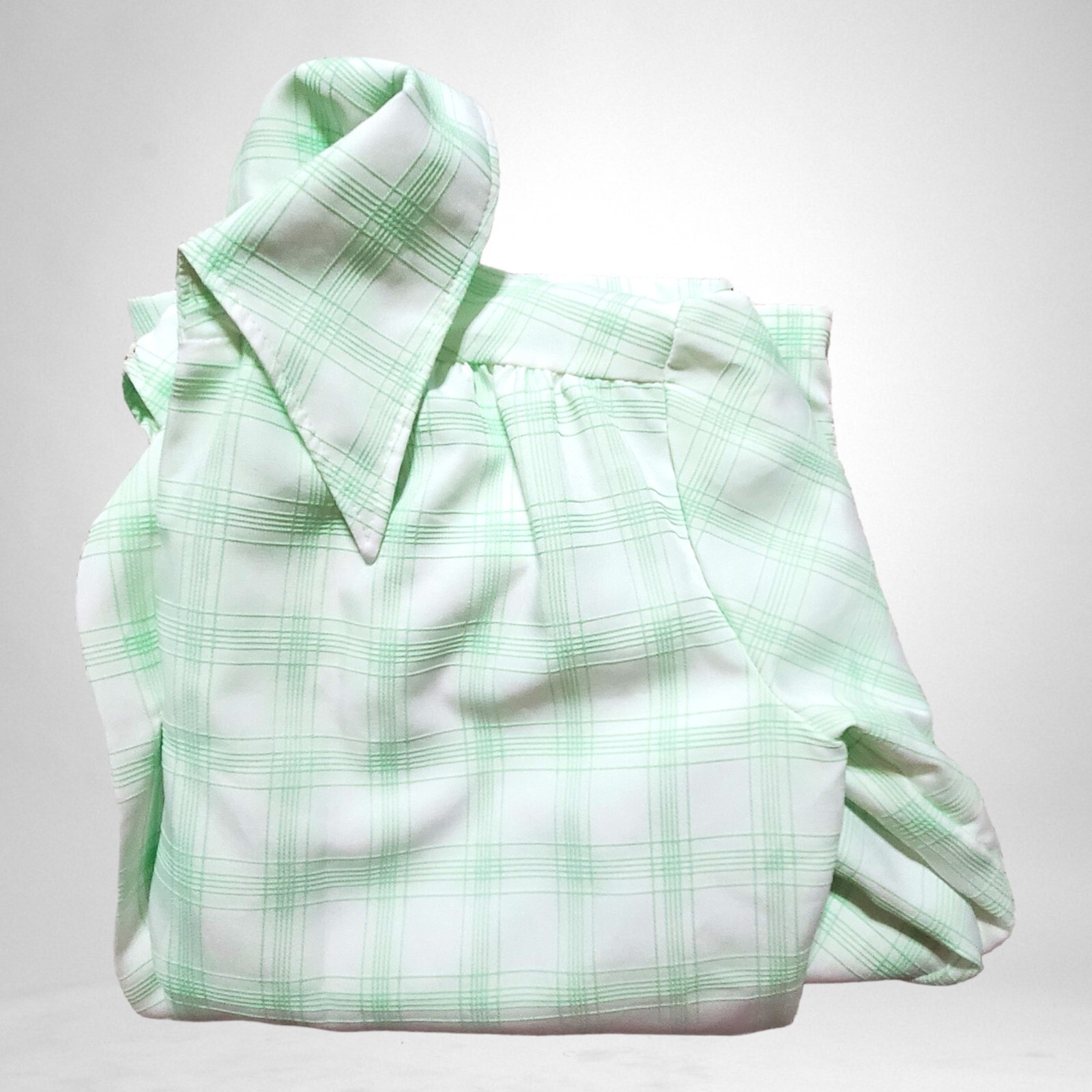 Vtg Green Plaid Button Up Shirt Pointed Collar Lightly Textured Small ? Women’s