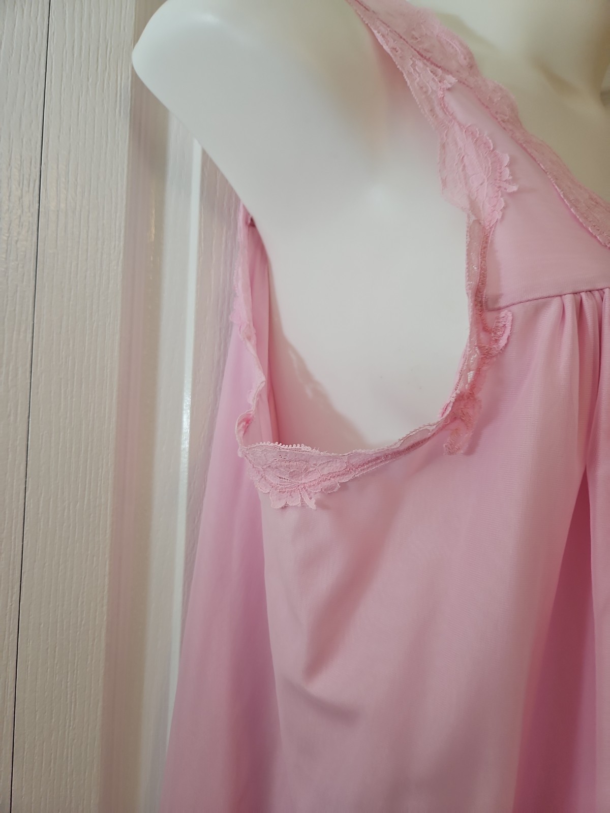 VTG Unbranded Pink BABYDOLL Double Sheer Chiffon Nightie w Lace Trim Size 1X 2X