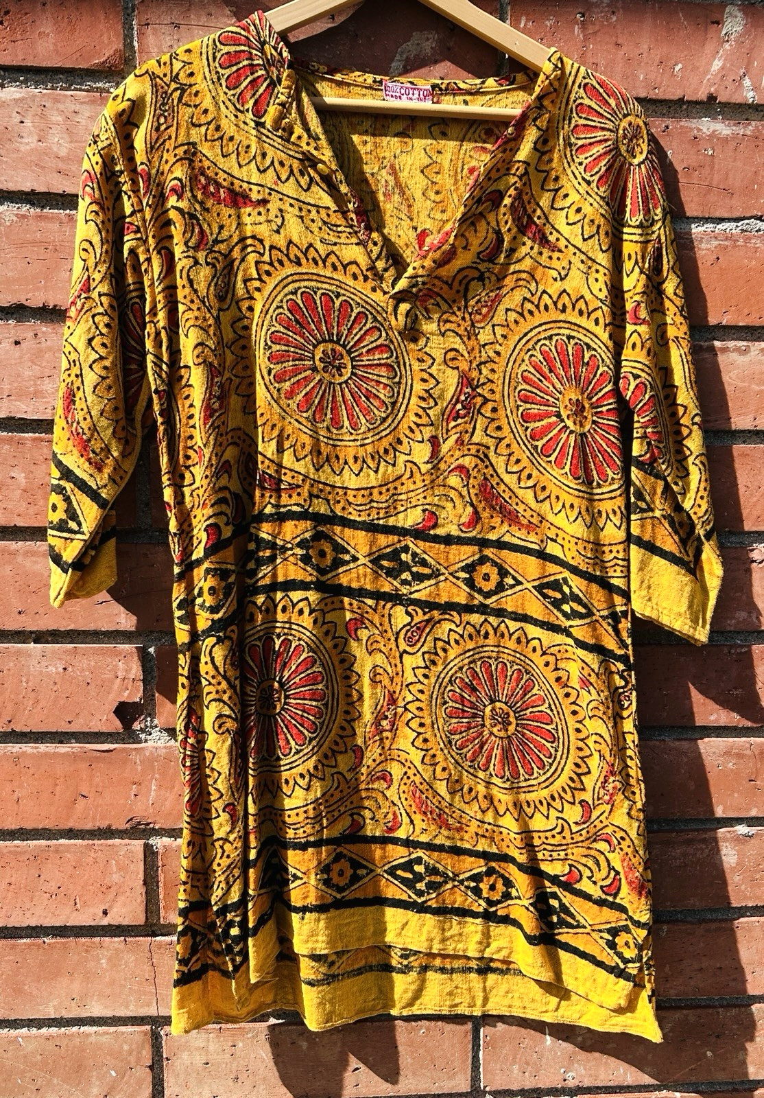 Pretty 70’s Vintage Indian Block Print Summery Festival Mini Tunic Small