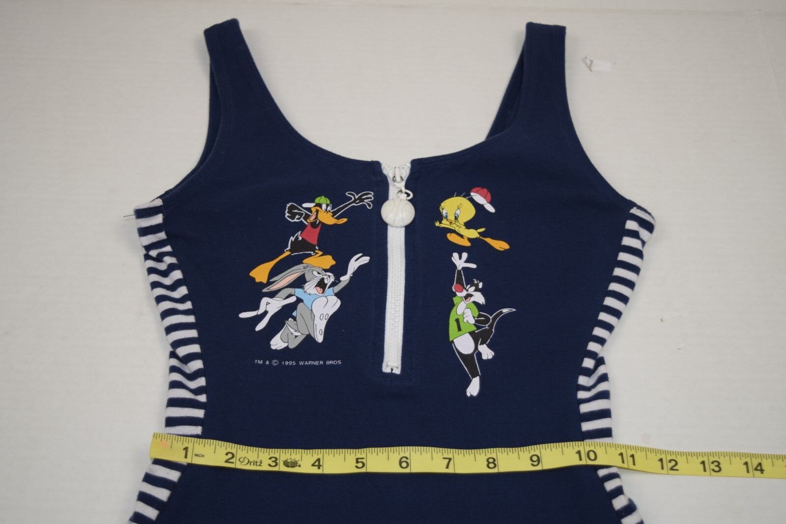 Vintage Jumper Size S/M 90s Looney Tunes Blue White Side Stripes Zip c.1995