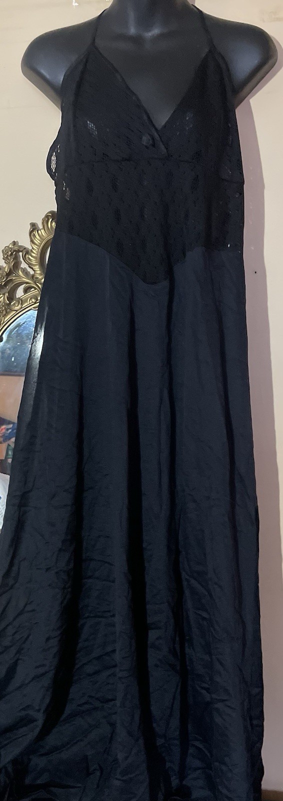 Vintage Petra Fashions Night Gown Size 1X Black Nylon Lace