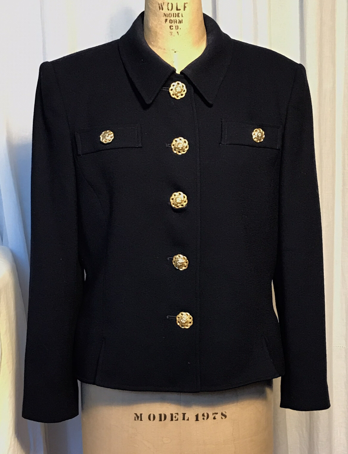 Herbert Grossman Womens Navy Blue long Sleeve Short Tailored Jacket Sz 14P Used