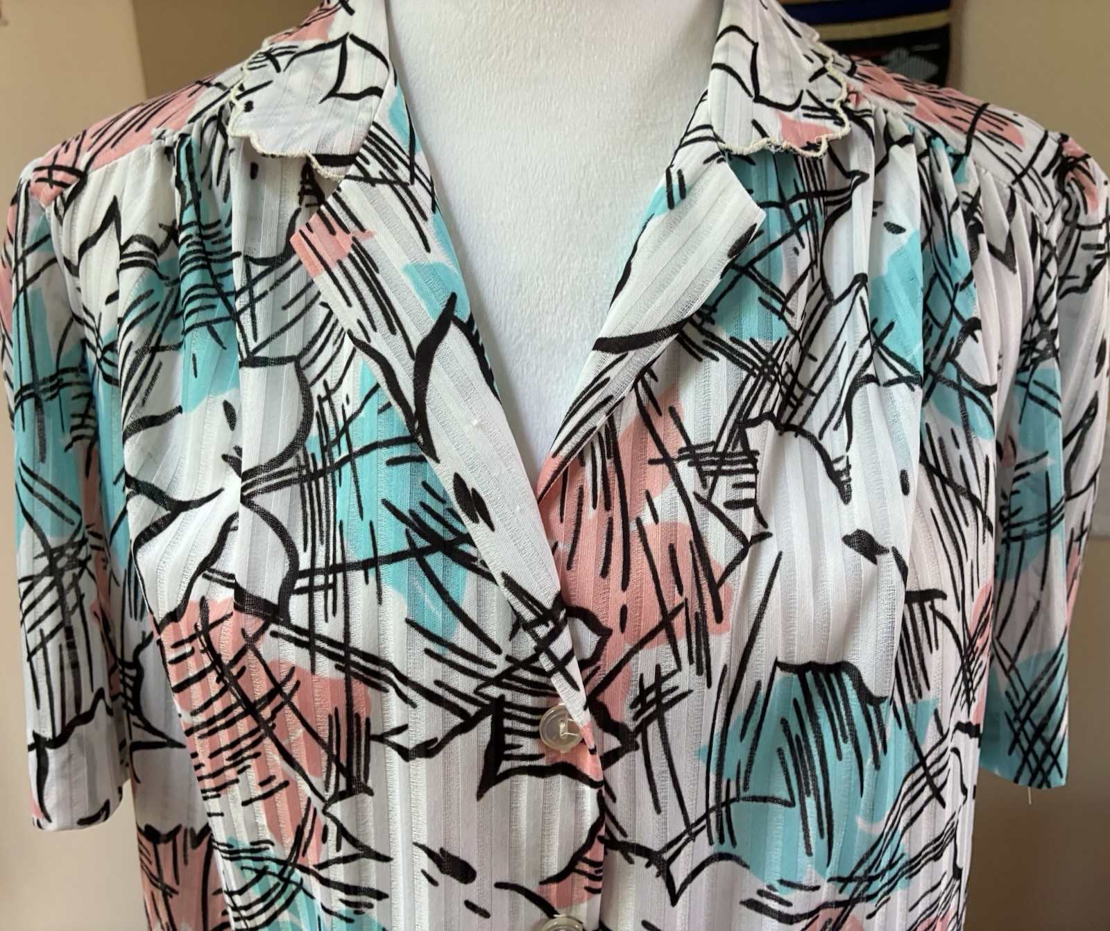 Vintage 80s Graff California Wear Abstract Floral Blouse Grandma Core M USA Made