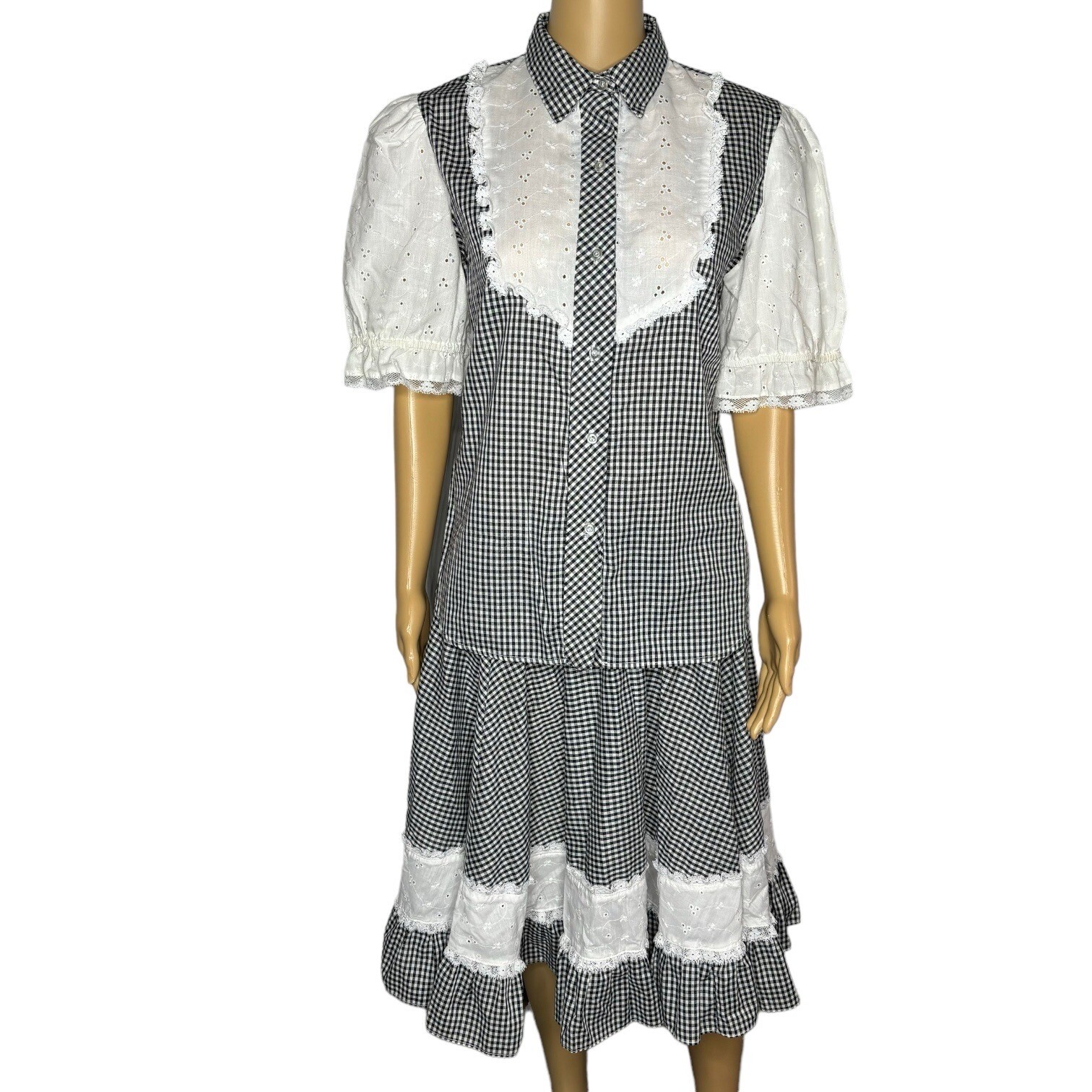 JERI BEE Western Prairie Square Dance Blouse & Skirt Gingham Womens Size M