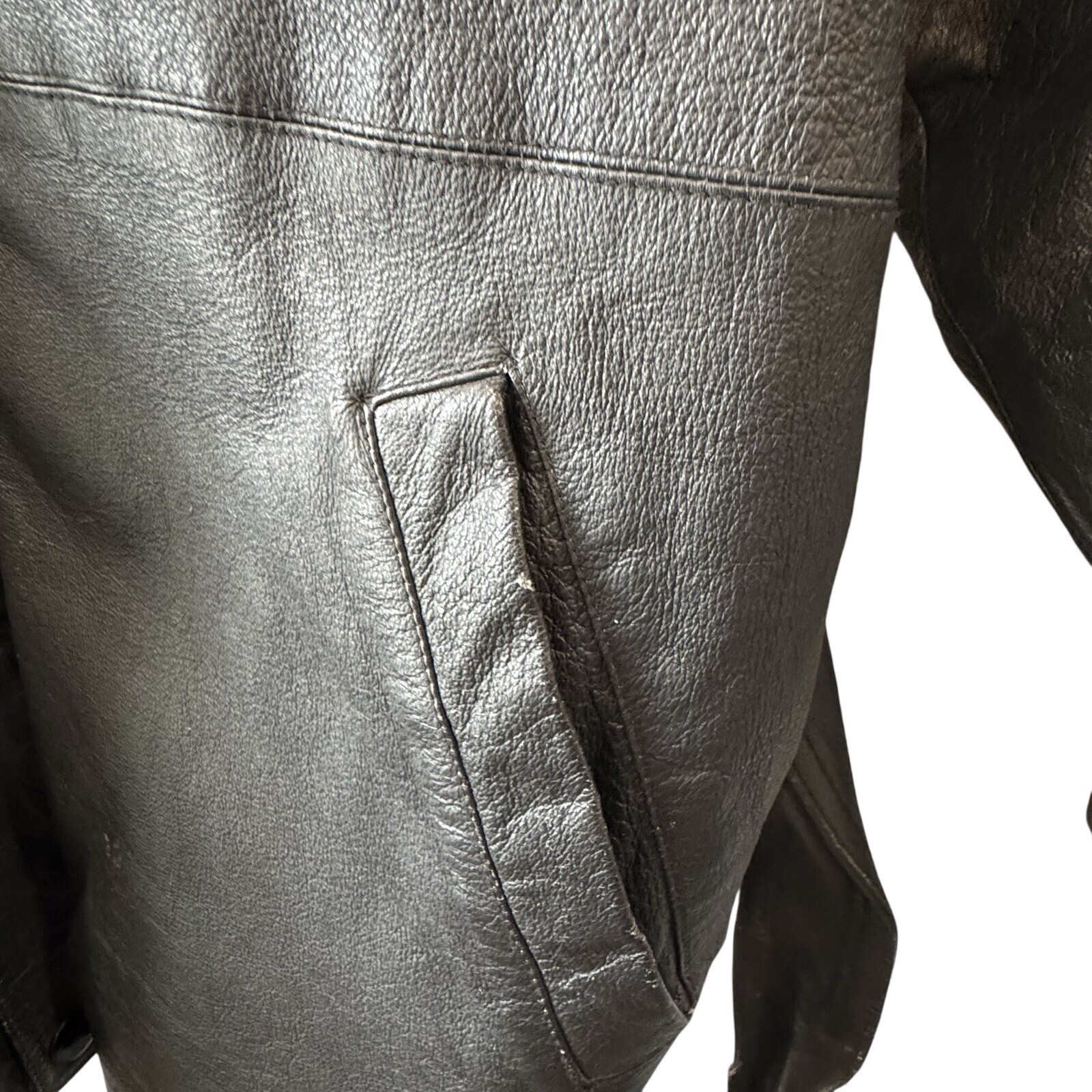 Black Leather Belted Longline Coat Women L Oversized Moto Mob Wife Jacket