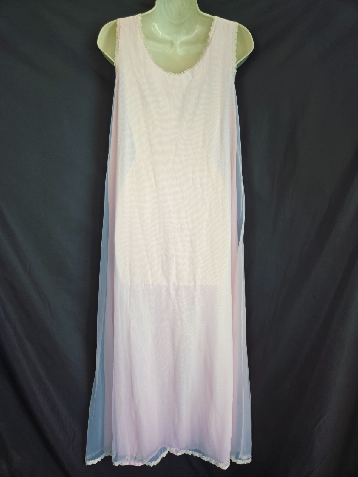 Vtg 60s Gilead Pink Dbl Layer Nylon Chiffon Nightgown Long Peignor Robe SET M