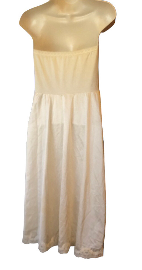 Vtg Lace Sears Doesn’t Slip 34 Beige Nylon Strapless Dress Lingerie Anti Cling