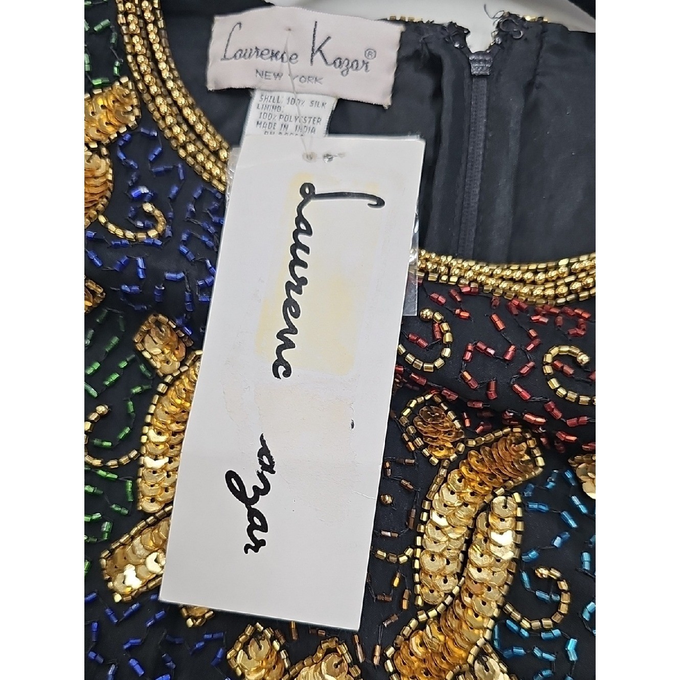 Vtg 90s Laurence Kazar NY Beaded Sequin Women’s Blouse, Silk, Black Gold, M, NEW