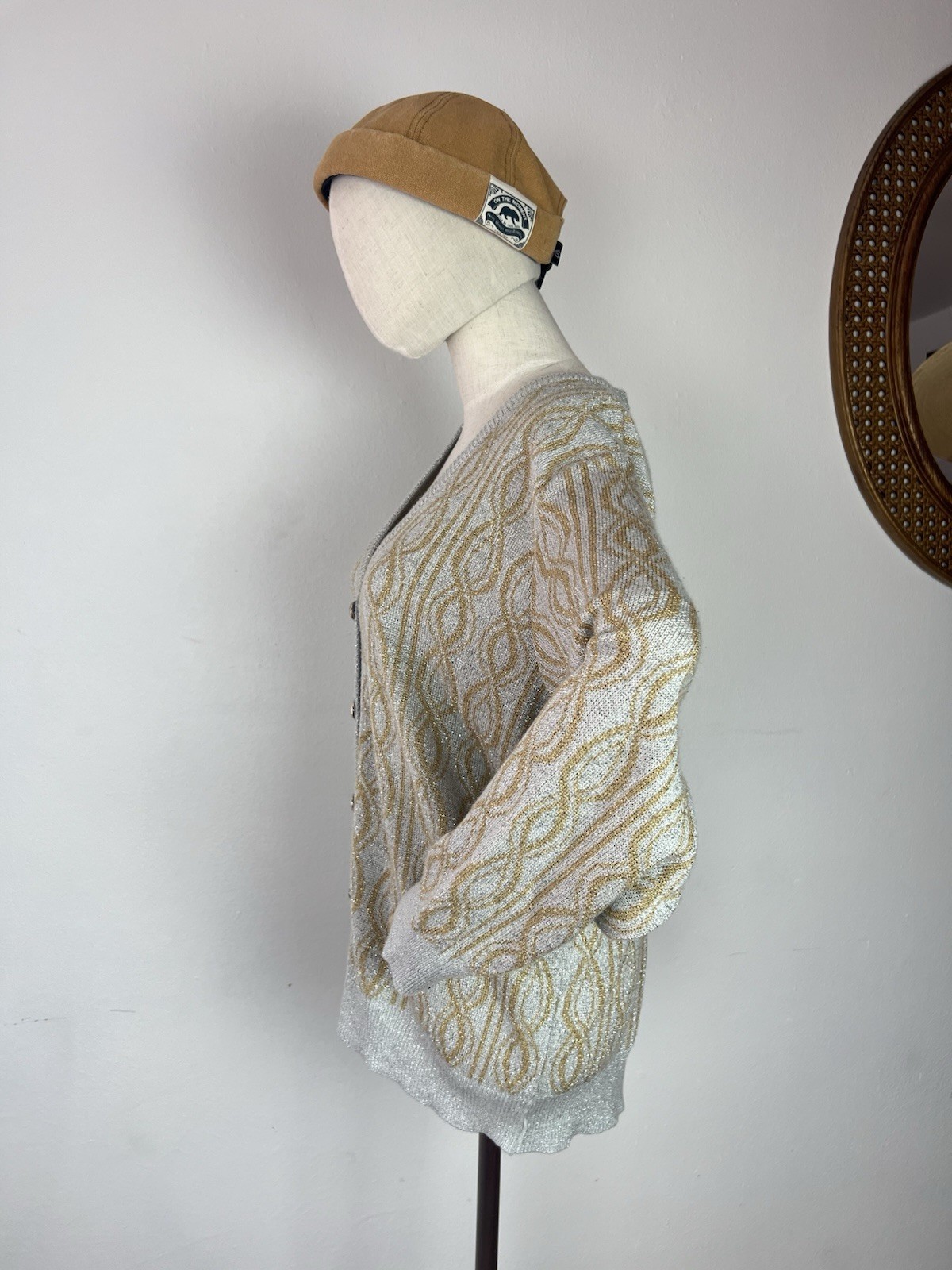 LILLY Of CALIFORNIA 80’s Vintage Women’s Silver & Gold Lurex Cardigan Sweater XL