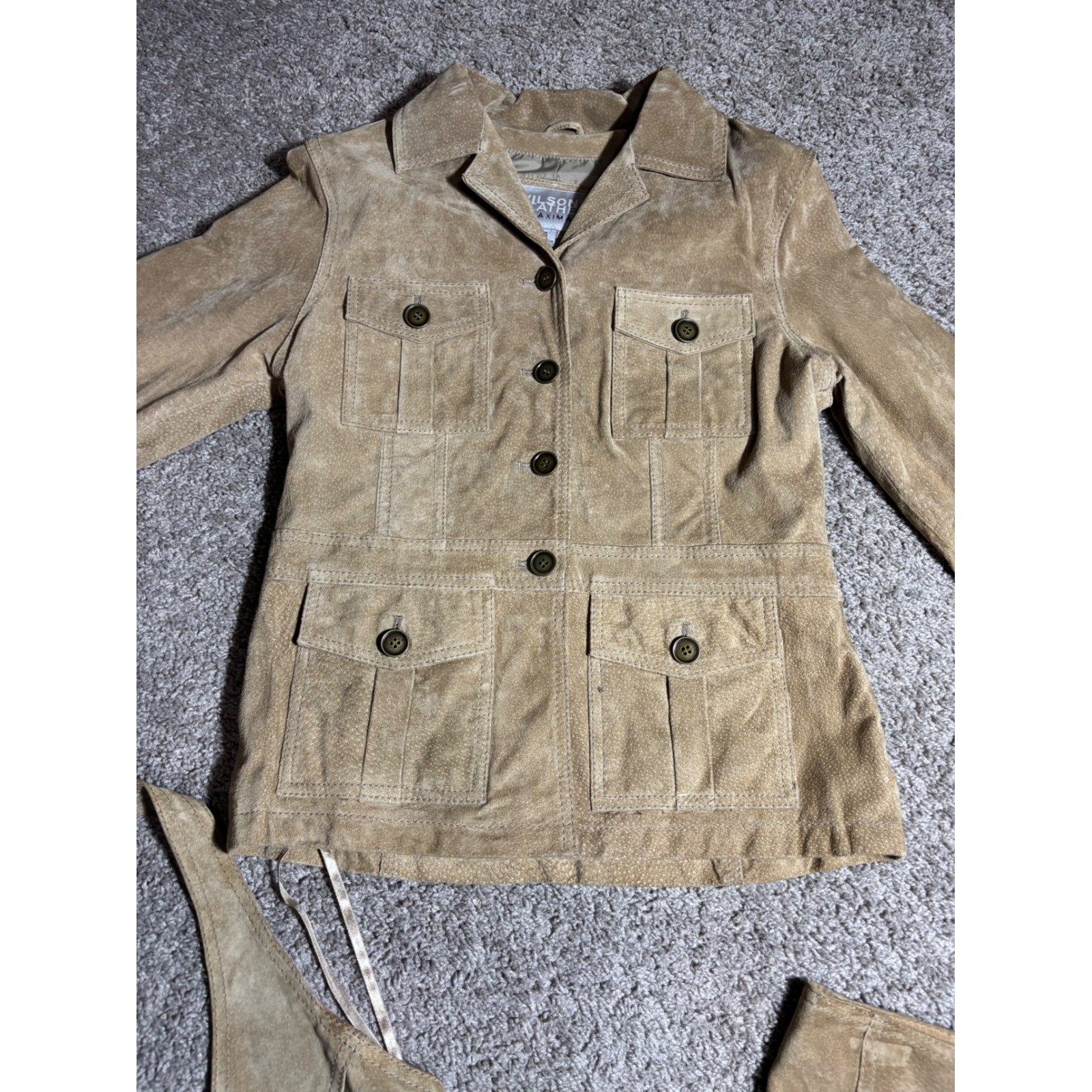Wilsons Leather Maxima 3pc Suede Set Jacket Halter Vest Skirt Tan Tan S/4 Y2K