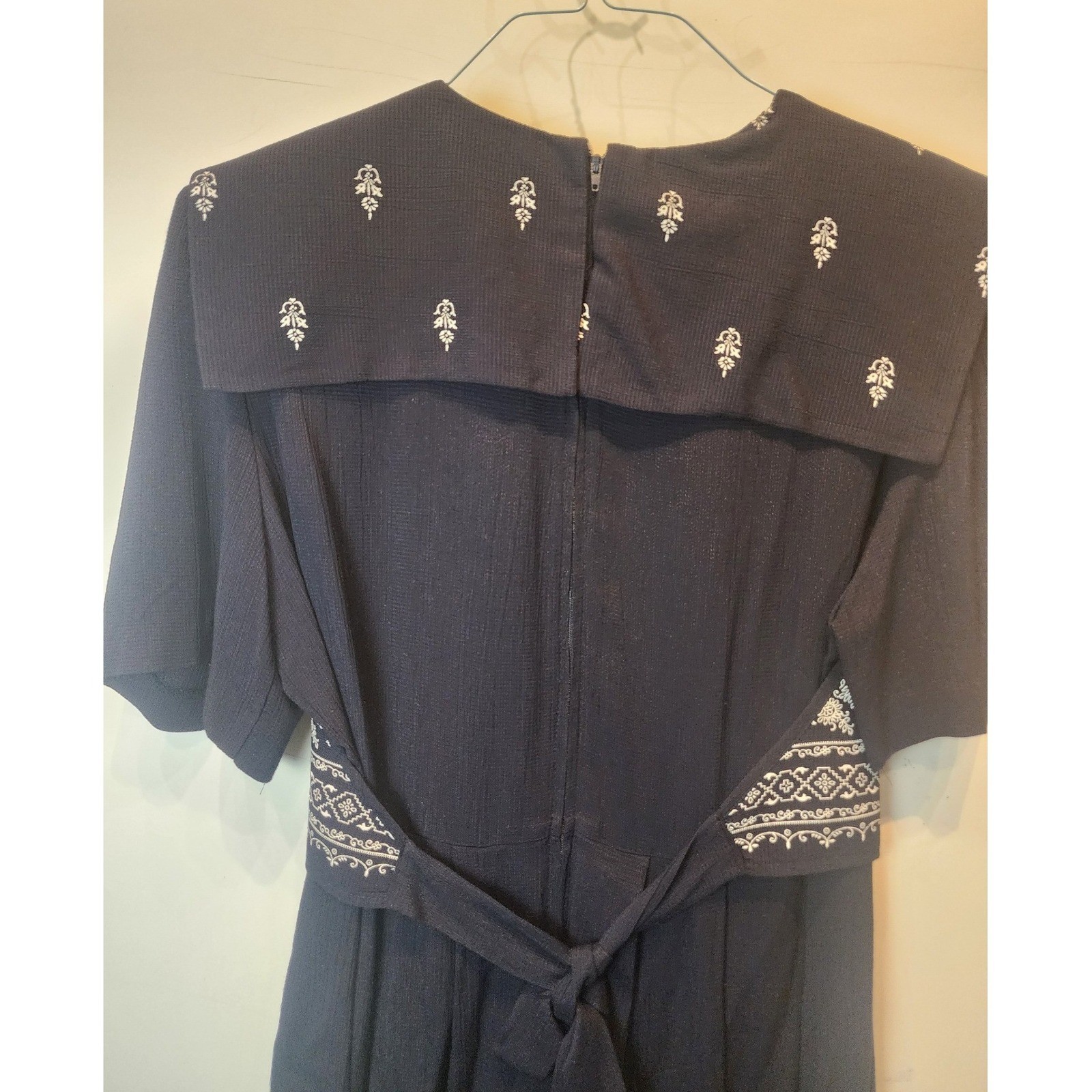 J.B.S. Ltd Vintage Black Embroidered Sailor Collar Midi Dress Womens 10P Petite
