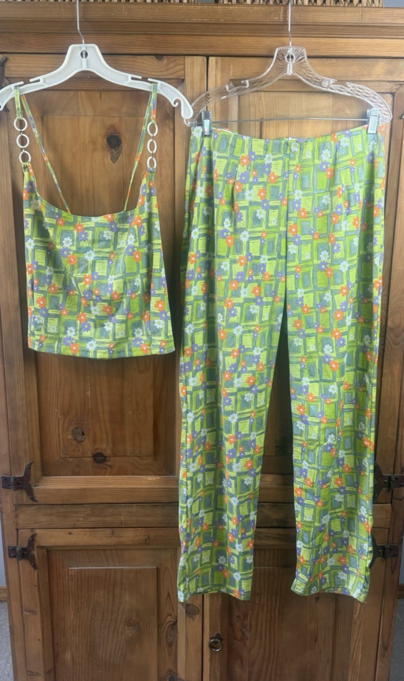 1970s Vintage Women’s Floral Print 2 Pc Outfit Hippie Retro Summer #330