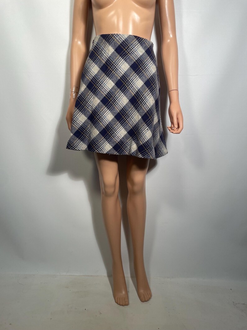 Vintage 1970s Wool Plaid Mini Skirt Size 28 Waist