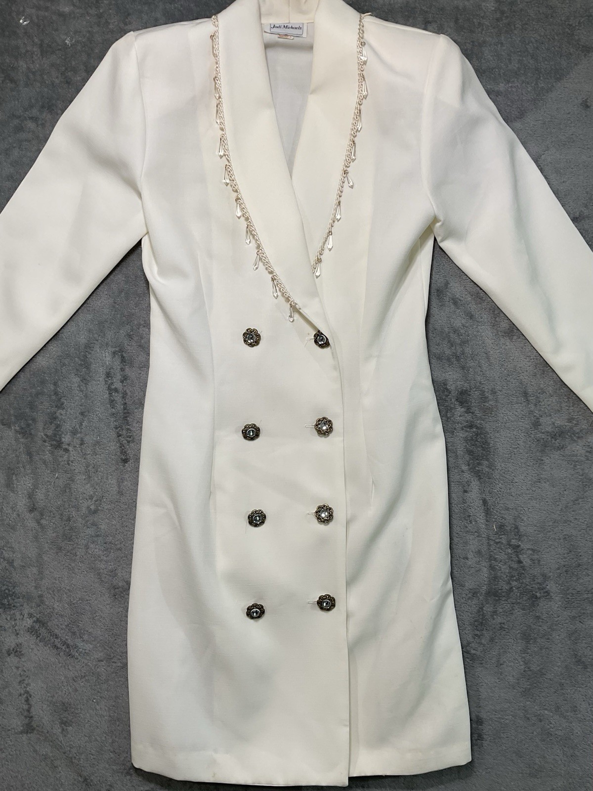 VTG 80s White Blazer Dress ILGWU USA Beaded Bridal Minimalist Power Dress 8