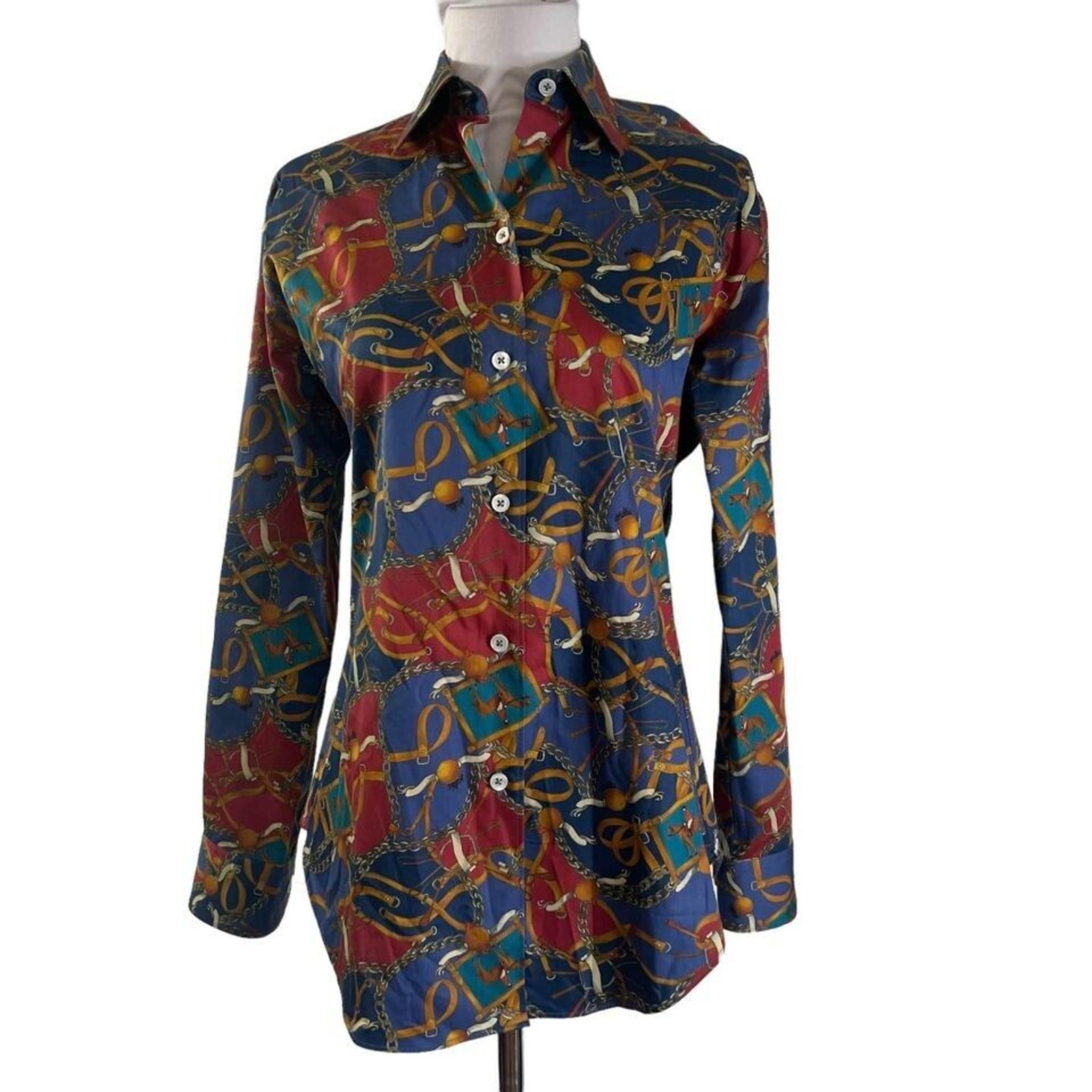 Vintage 1990s Equestrian Chain Horse Rider Blouse Solemare Maus & Hoffman S