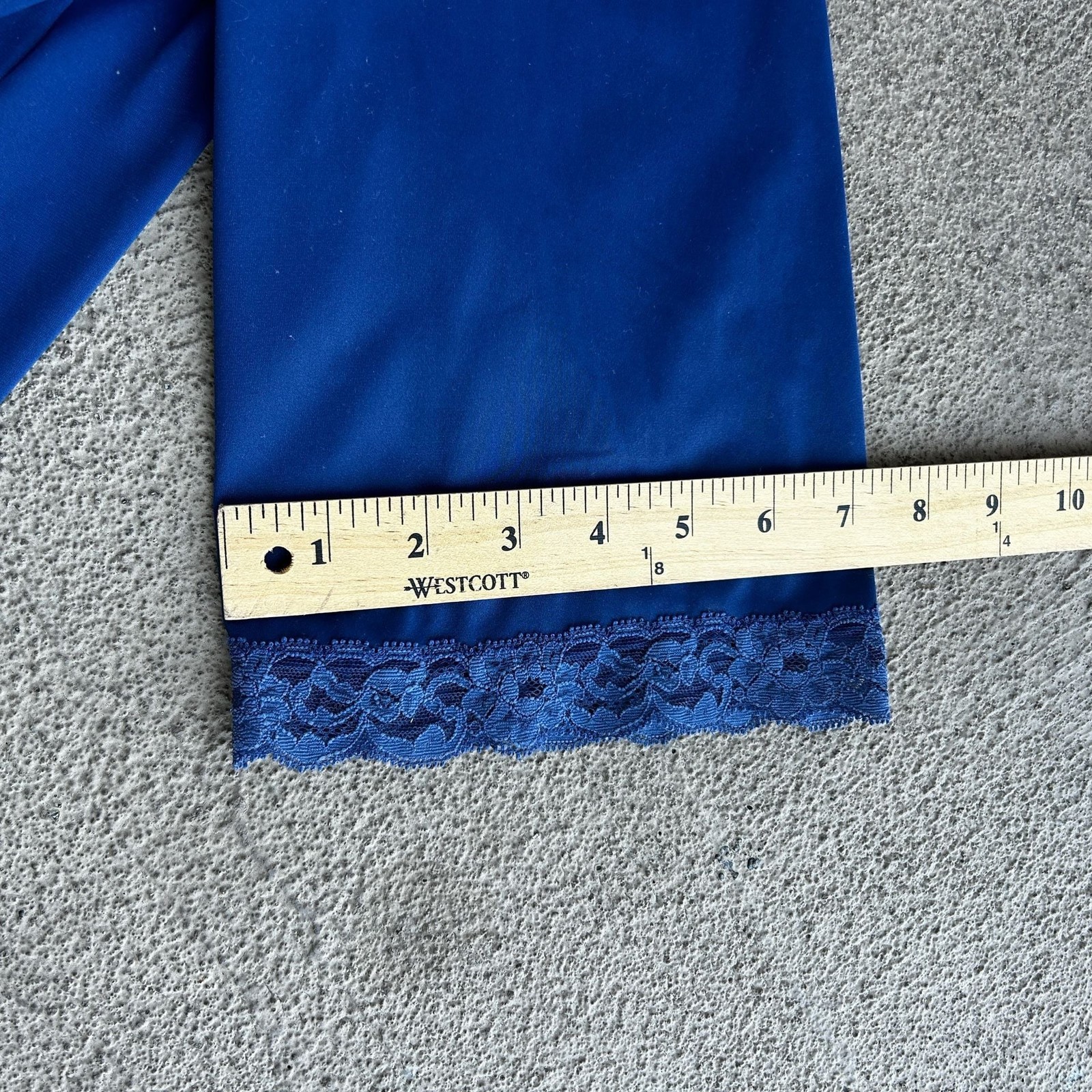 Shadowline Vintage Button-Front Housecoat & Embroidered Lace Trim Pocket, Navy