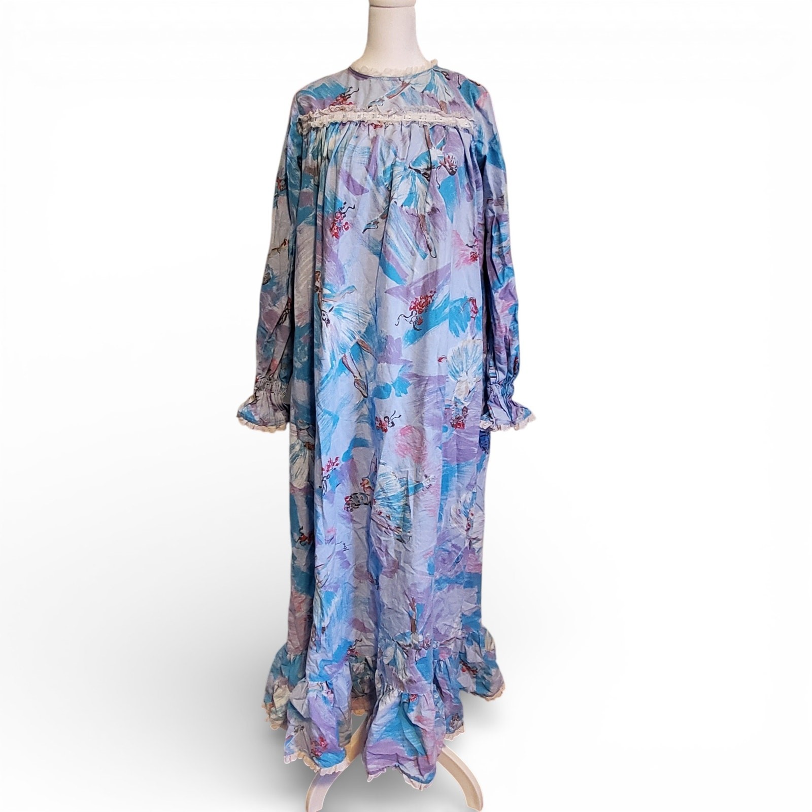 Vintage Ballerina Long Sleeve Ruffle Maxi Dress Gown Mock Neck Coquette Ballet