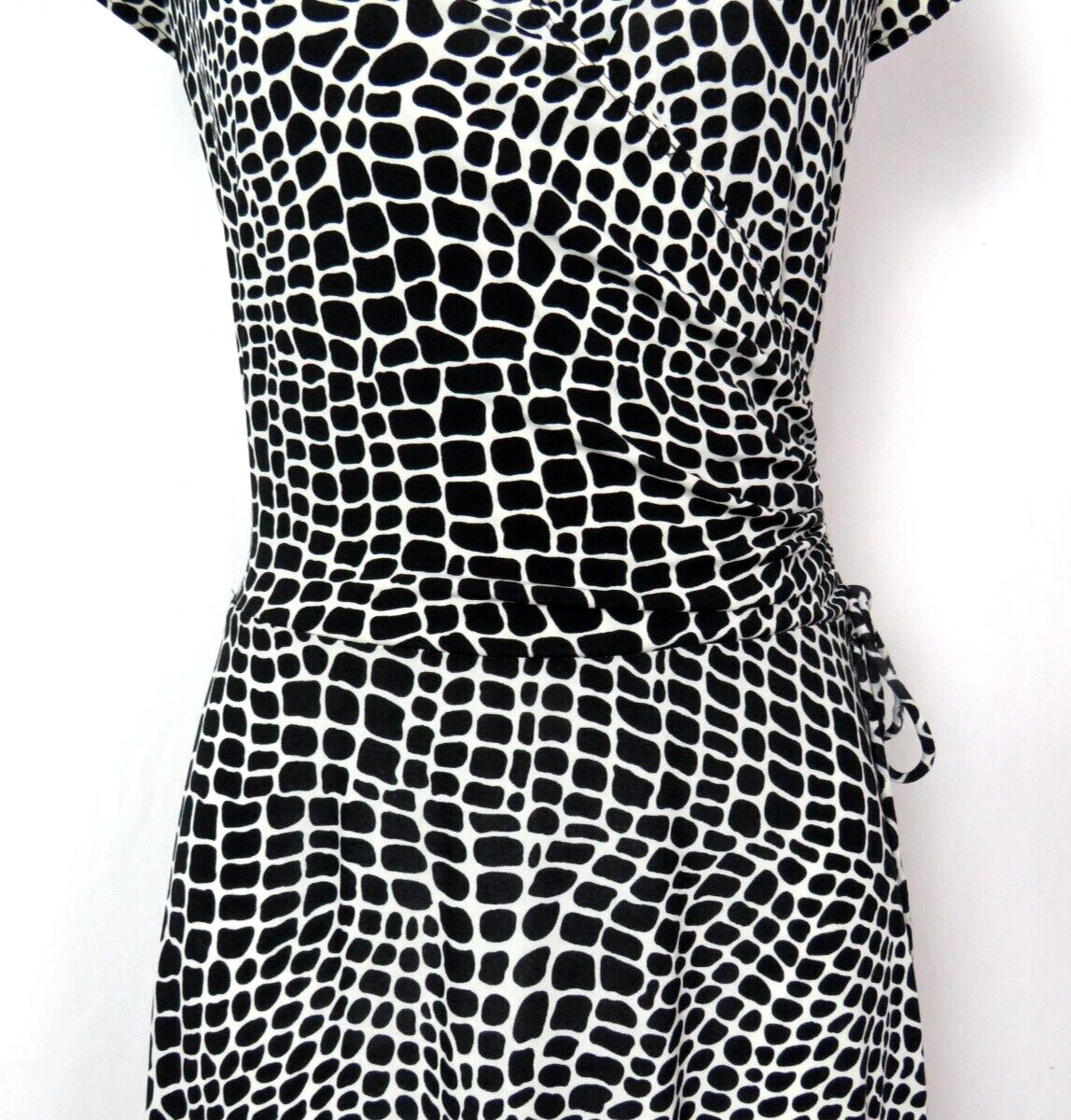 VINTAGE 1980s – 1990s POLY SPANDEX ALLIGATOR PRINT STRETCH DRESS GATHER OVERLAP