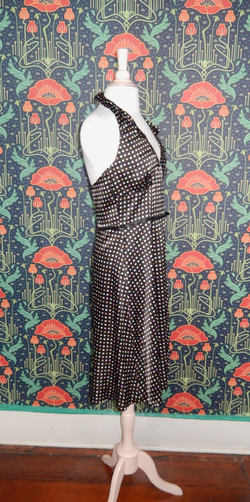 Vintage Y2K CDC Rampage Satin Polka Dot Halter Cocktail Dress 8 New