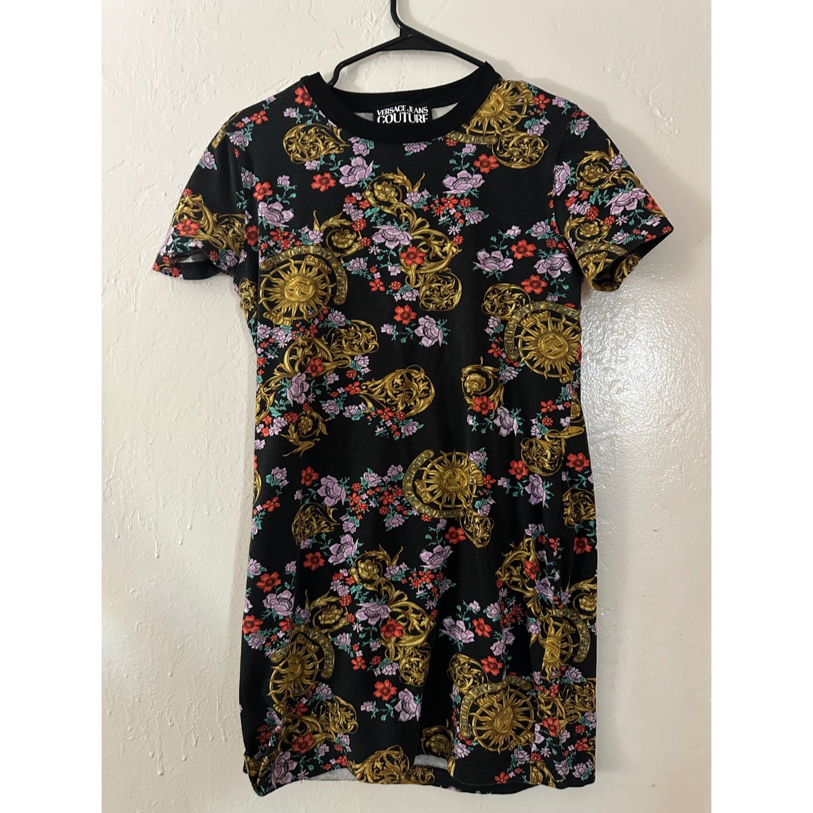 Versace Jeans Couture Sunflower Baroque Floral T-Shirt Dress – Tailored Mini