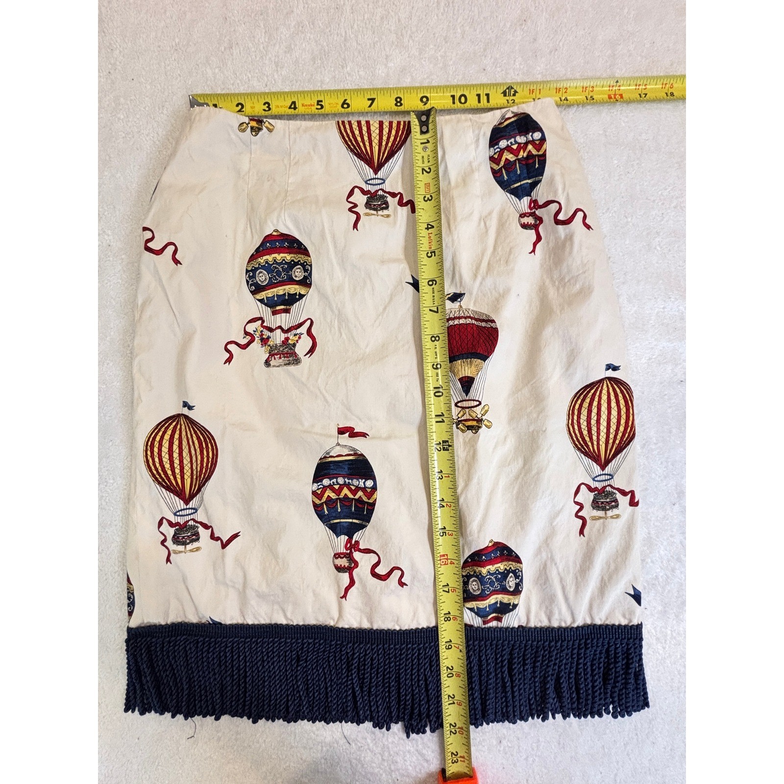 Talbots Petites Vintage Hot Air Balloon Print Fringe Pencil Skirt Cream Navy 6P