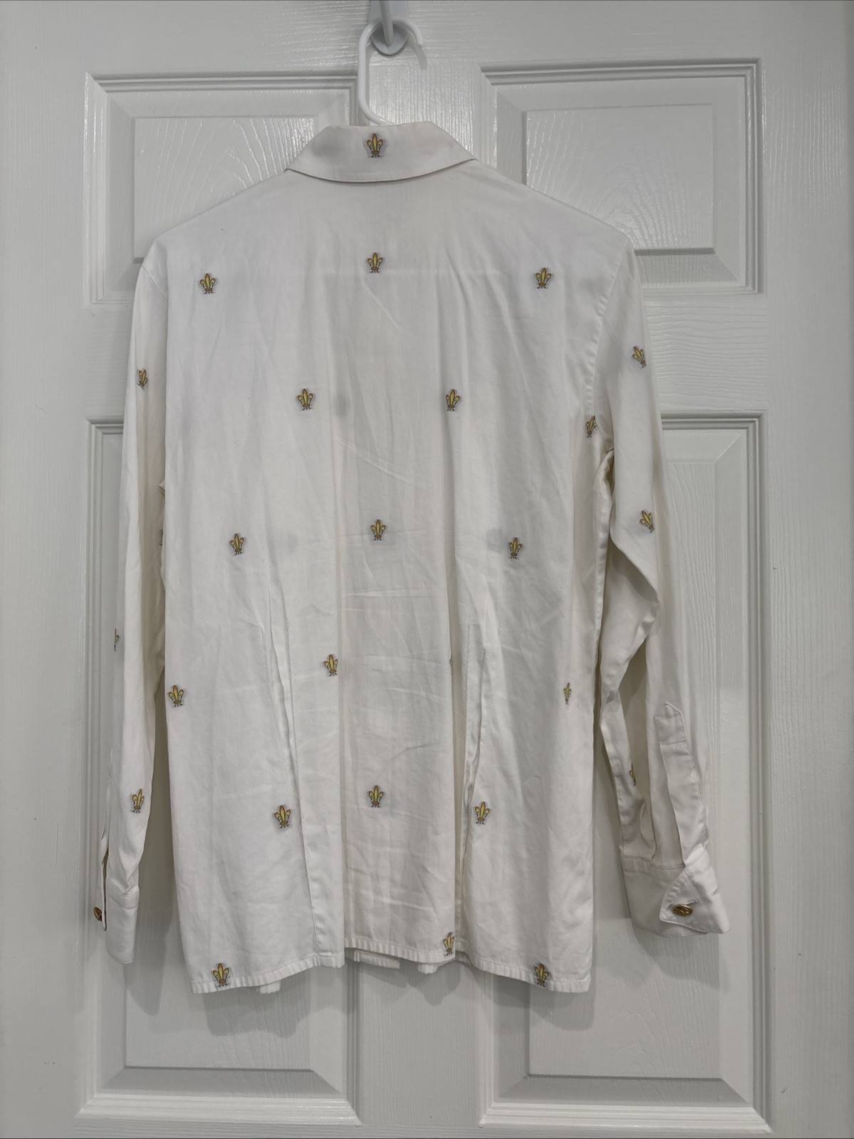 VTG ESCADA Margaetha Ley fleur-de-lis Embroidered Gold Button Blouse 34 Germany