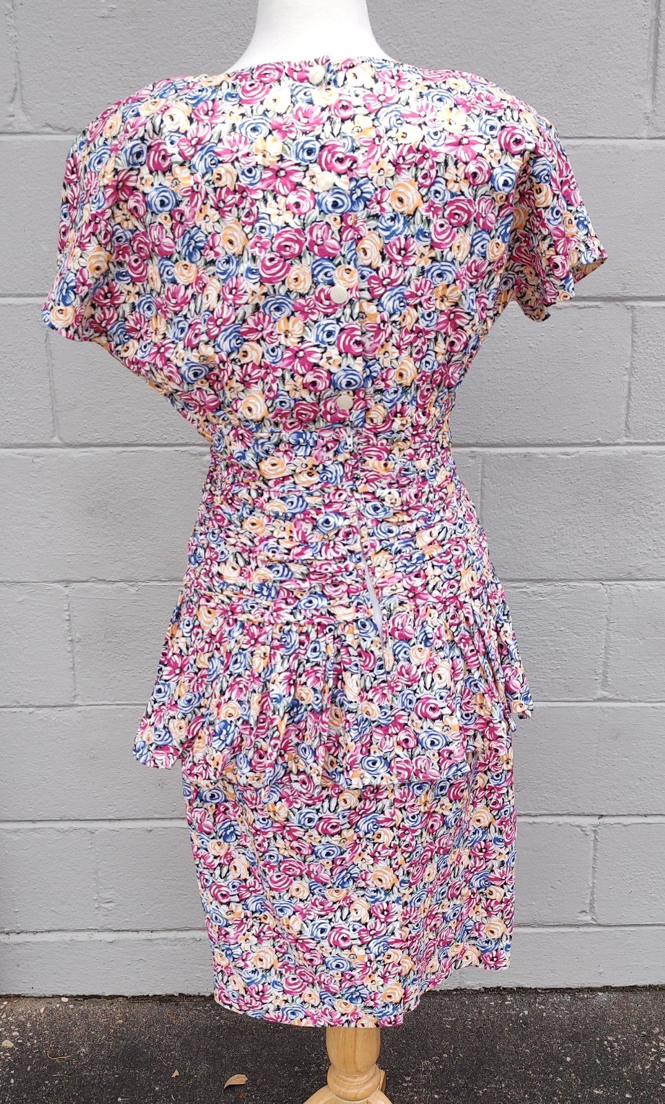 VTG 80s Jane Singer Rayon Floral Dress size 10 Drop Waist Ruffle Peplum USA Made