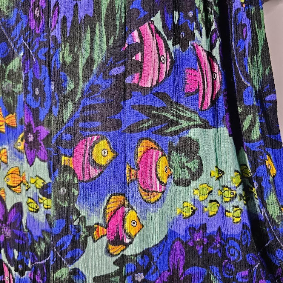 Vtg Mrs. Roper Lounge Caftan Volup Muumuu Tropical Fish Patio Pool Dress L/XL